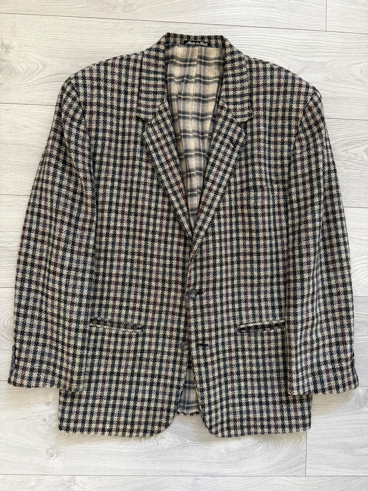 Emporio Armani 1980s 2B Gunclub Check Wool Textured Sport Jacket Blazer - Size L