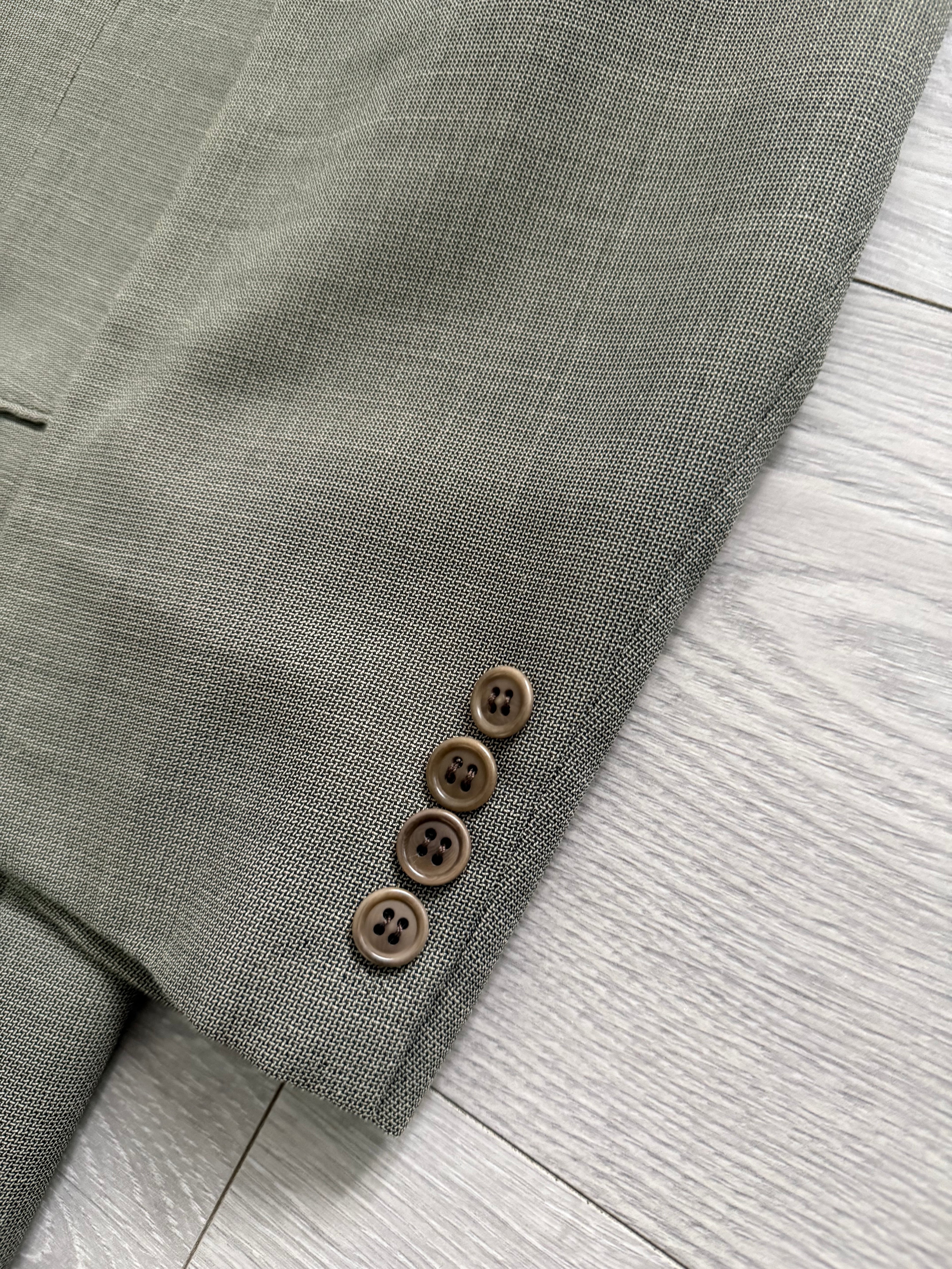 Valentino 1980s 6B Double Breasted Wool Power Suit in Taupe Olive - Size M Jacket / 32" Waist