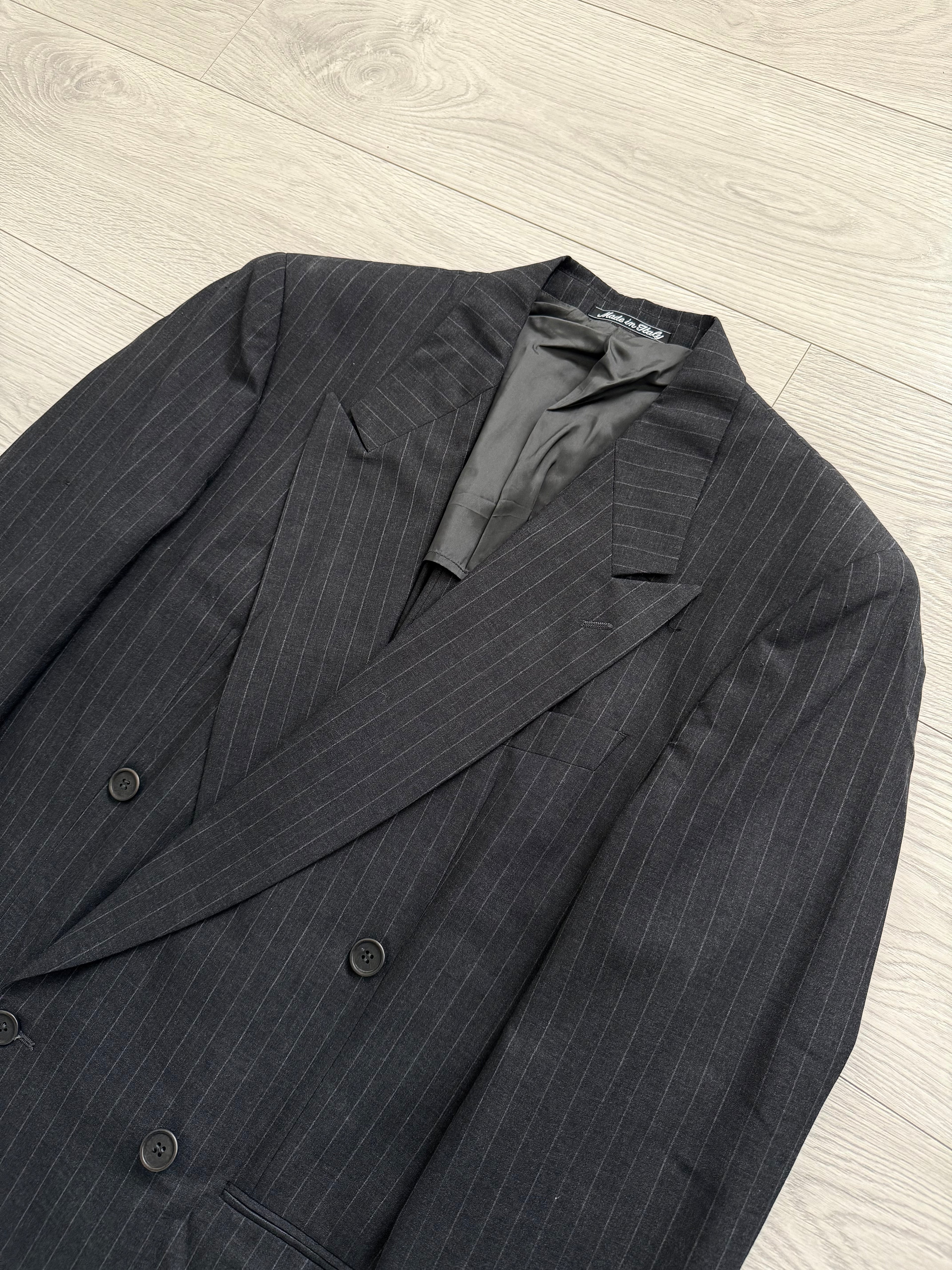 Giorgio Armani 1990s Double-Breasted Pleated Striped Suit - Size M Jacket / 30" Waist