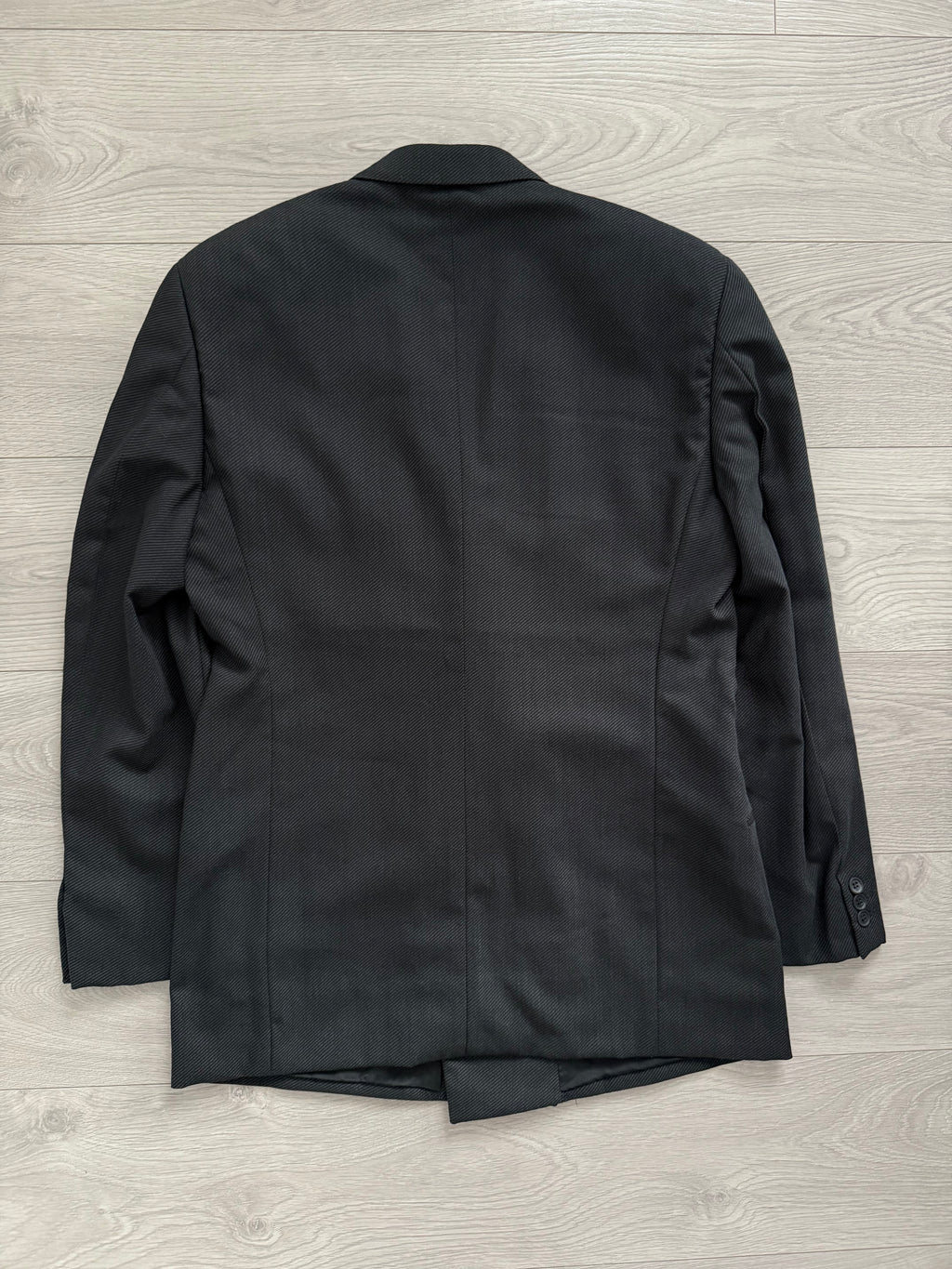 Giorgio Armani 1980s Double Breasted Pleated Wool Suit Charcoal Grey New - Size L Jacket / 32" Waist