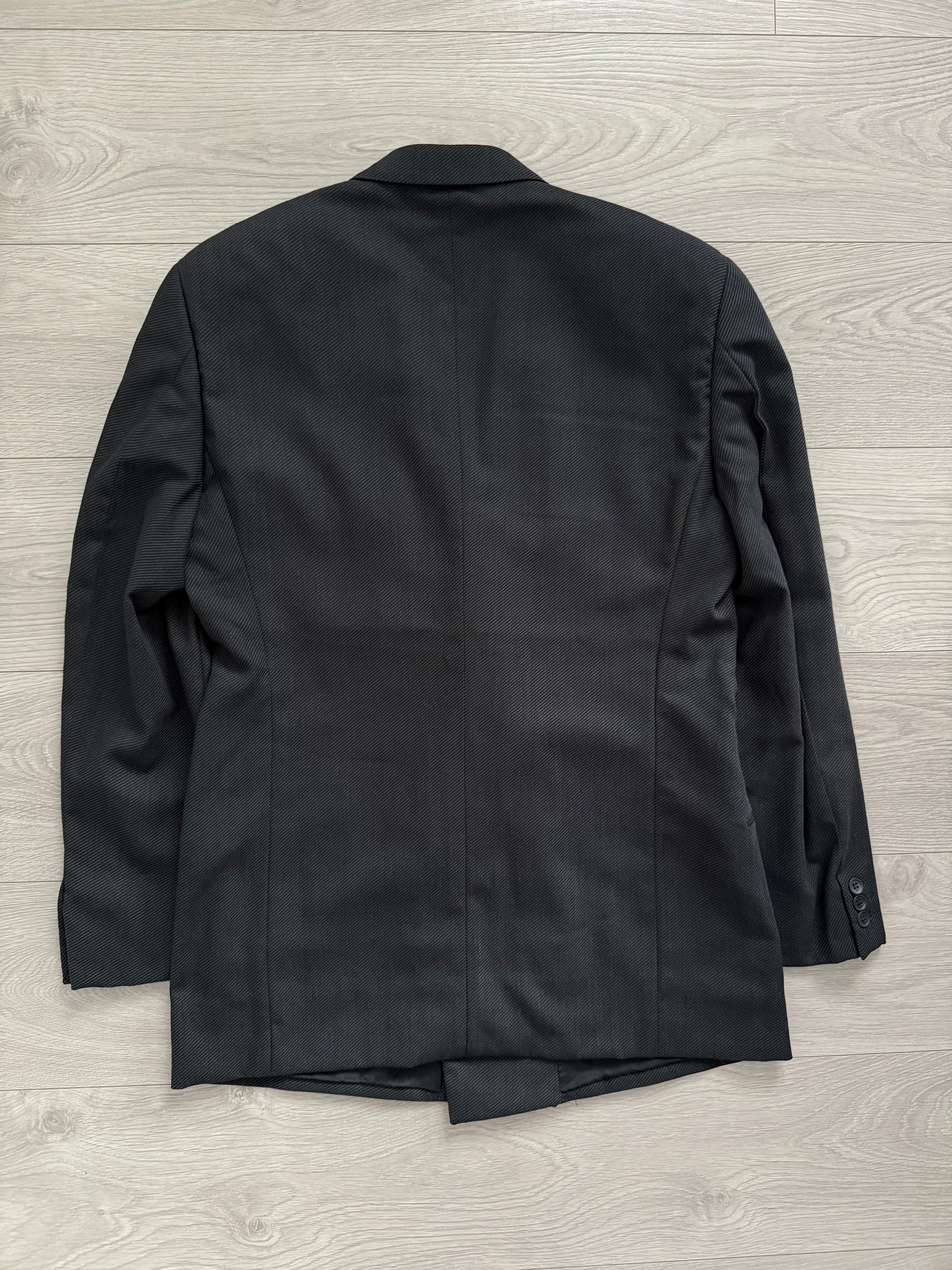 Giorgio Armani 1980s Double Breasted Pleated Wool Suit Charcoal Grey New - Size L Jacket / 32" Waist