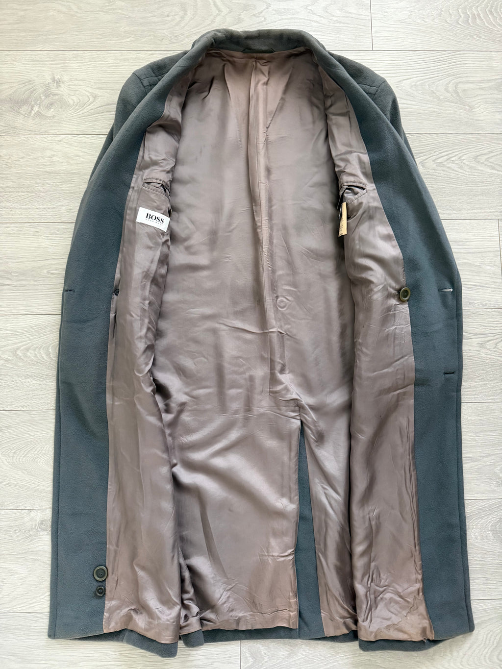 Hugo Boss 1980s 'Yamaha' Peaked Lapel Double-Breasted Wool Coat Grey - Size M