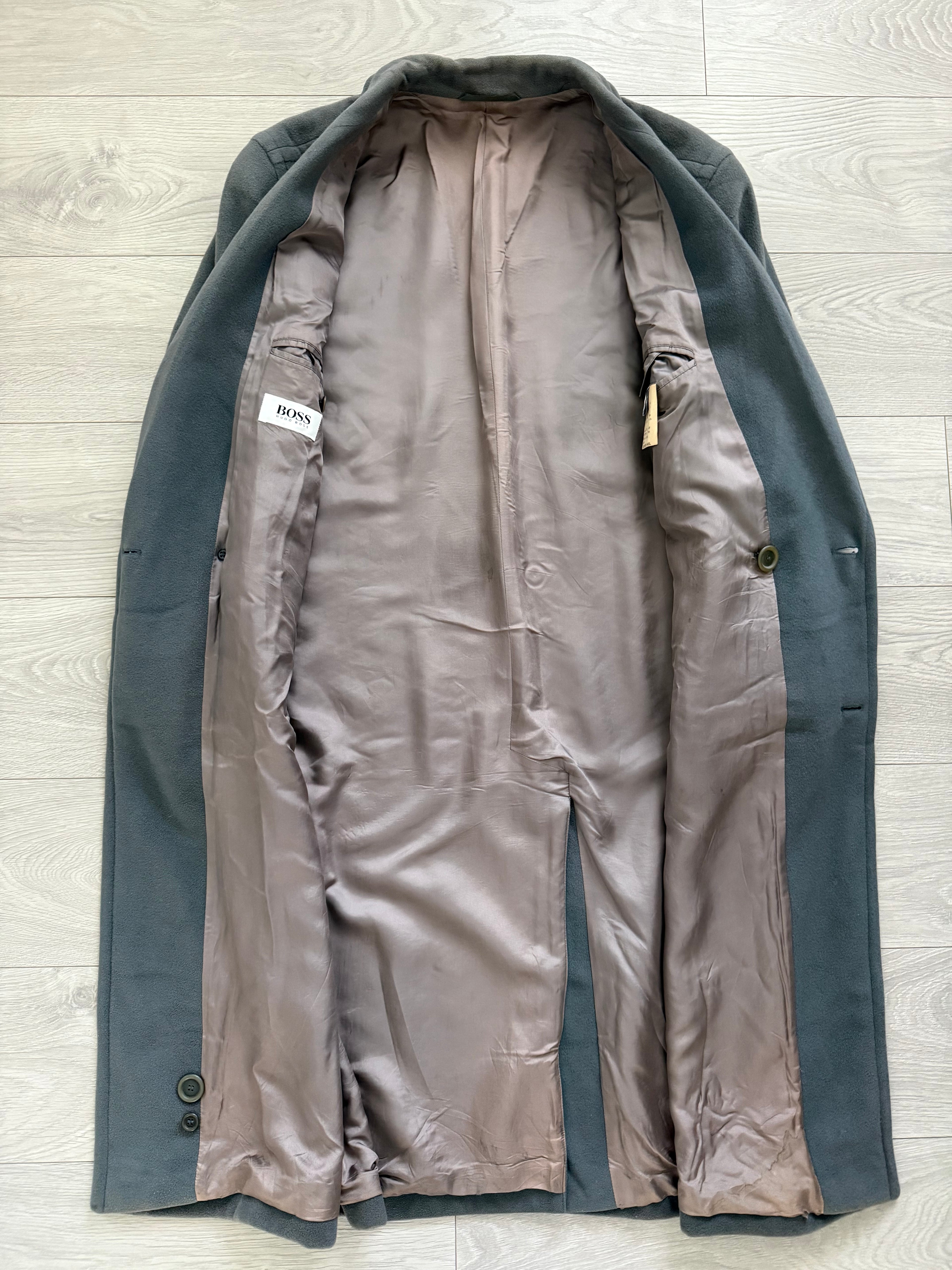 Hugo Boss 1980s 'Yamaha' Peaked Lapel Double-Breasted Wool Coat Grey - Size M