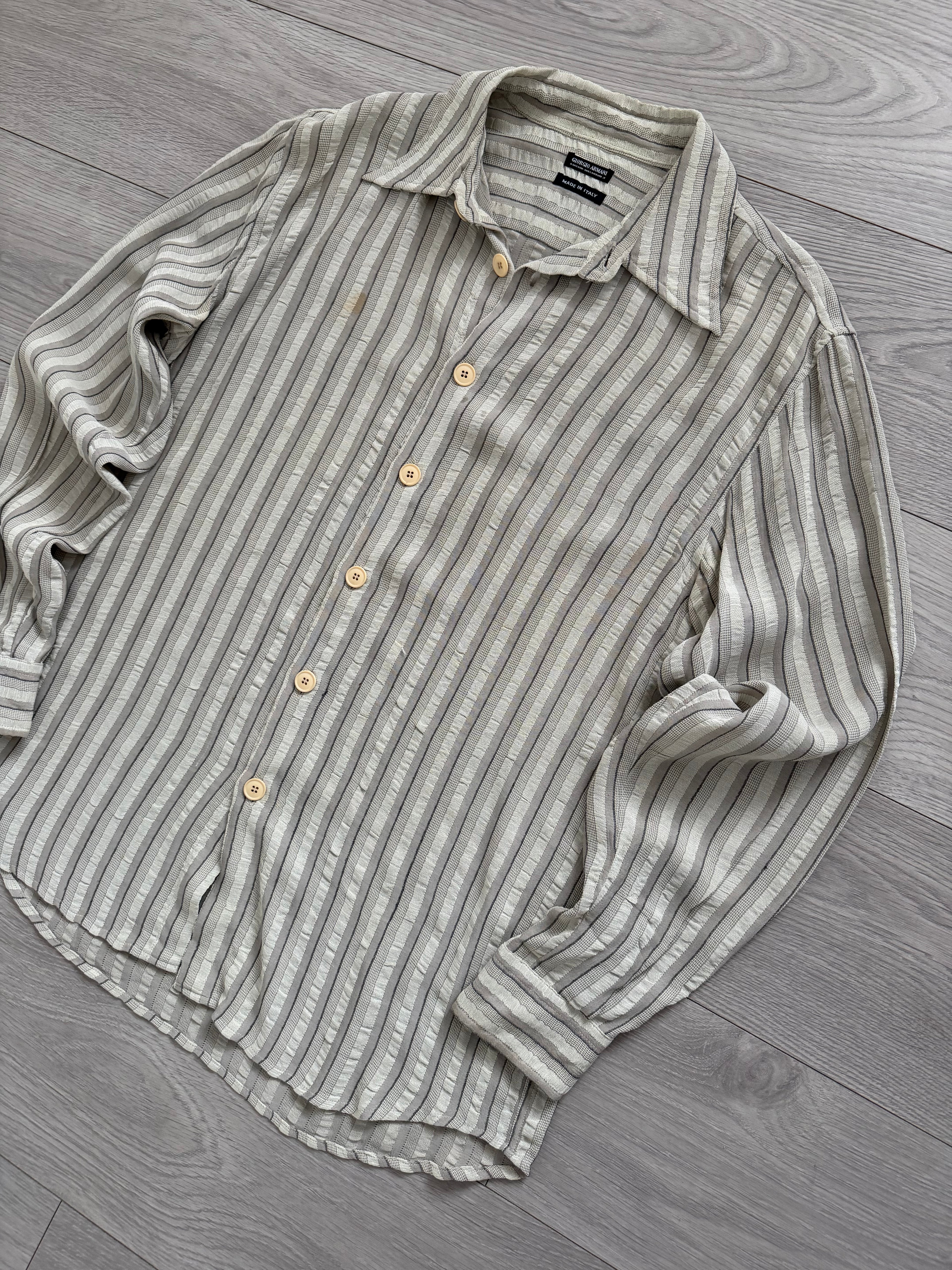 Giorgio Armani Black Label 1990s Textured Oversized Button Shirt - Size L