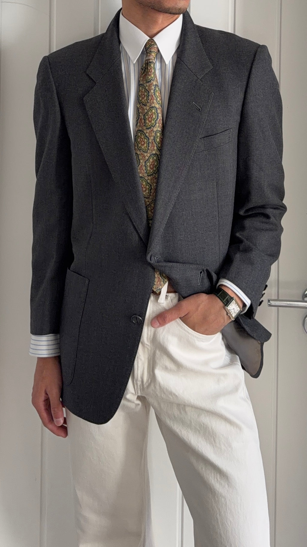 Dior 1980s 2B Metal Button Grey Wool Sport Jacket Blazer  - Size M
