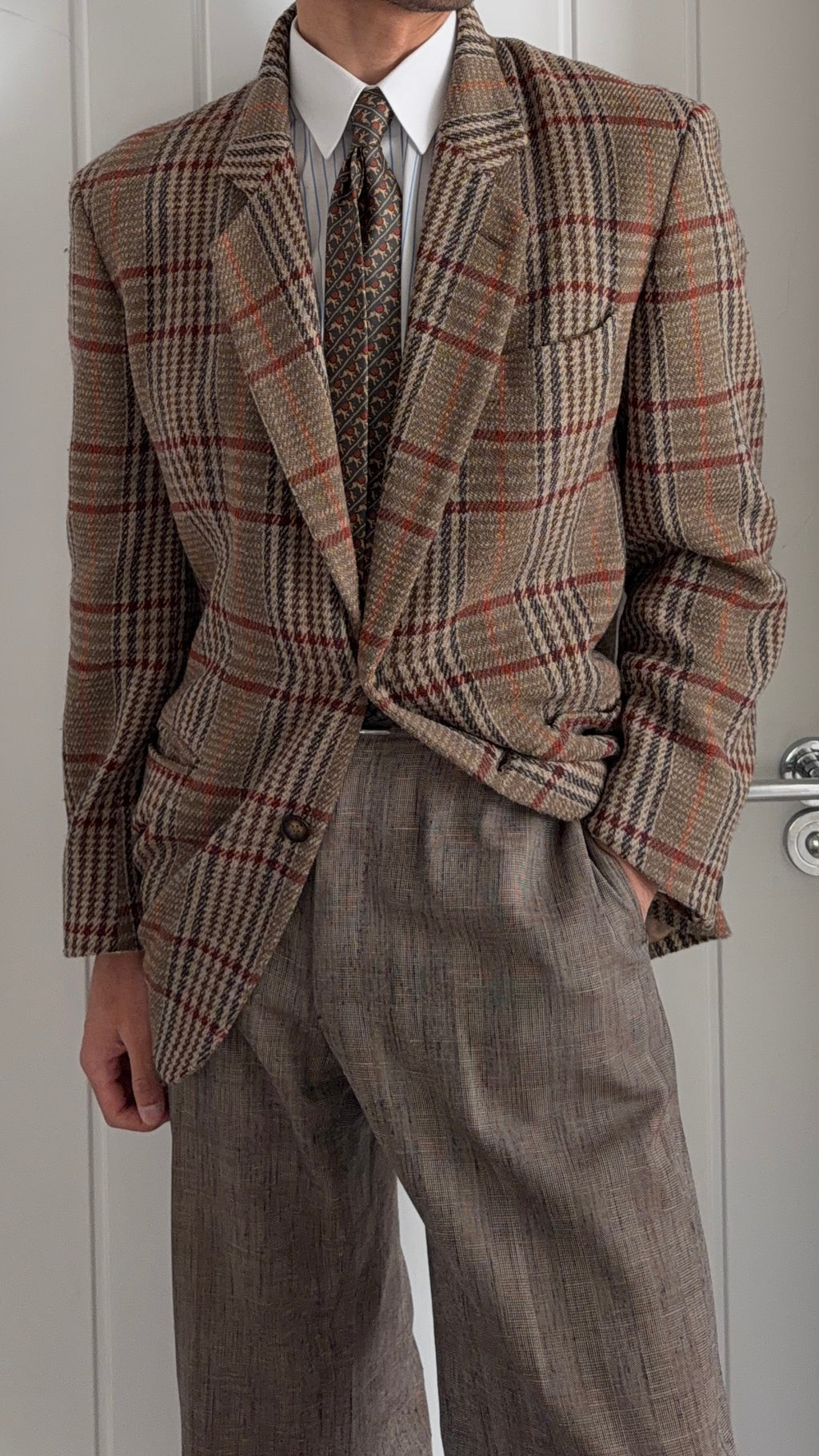 Emporio Armani 1990s 2B Check Wool Cotton Textured Sport Jacket Blazer - Size M