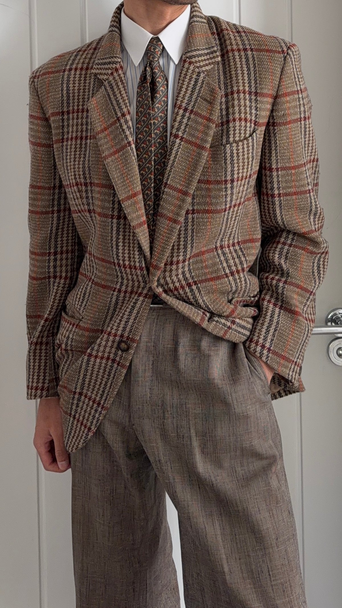 Emporio Armani 1990s 2B Check Wool Cotton Textured Sport Jacket Blazer - Size M