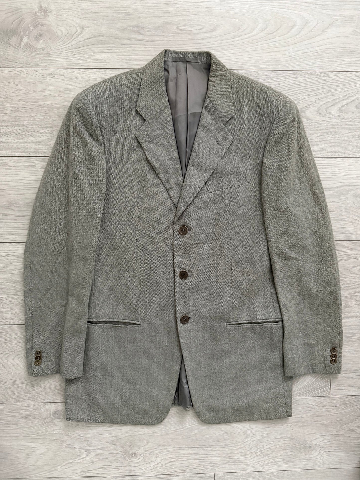 Giorgio Armani 1990s 3B Herringbone Weave Pleated Wool Suit - Size M Jacket / 32" Waist