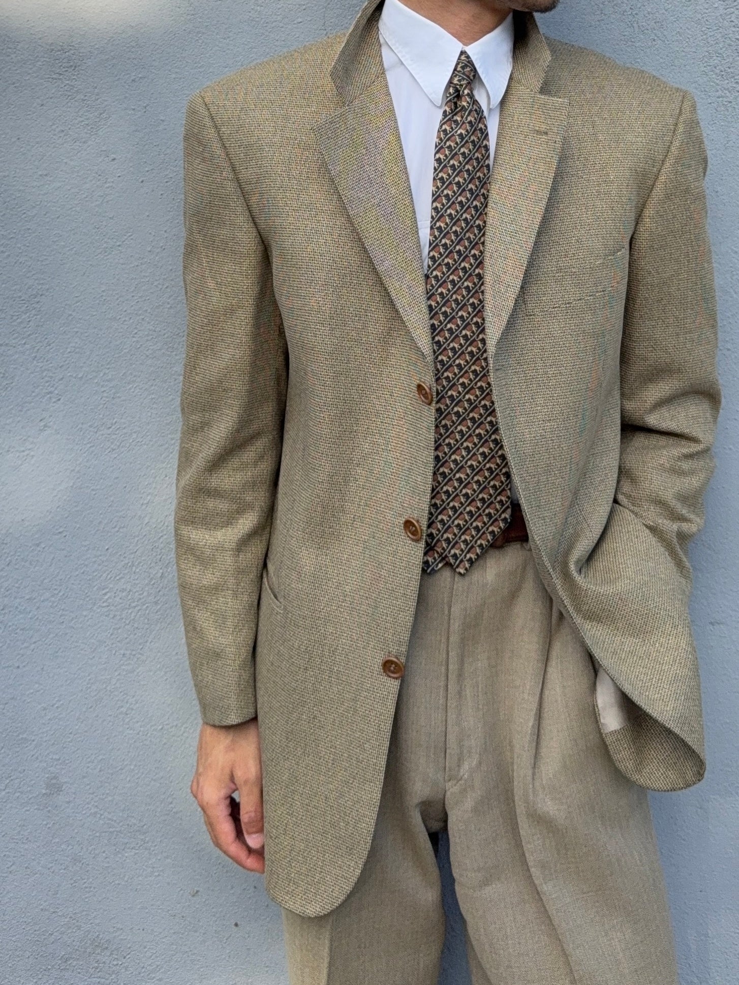 Hugo Boss 1990s Silk Wool 3B Textured Sport Jacket Blazer - Size L