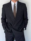 Burberry 1990s Peak Lapel Double Breasted Pleated Black Grey Suit - Size M Jacket / 32" Waist