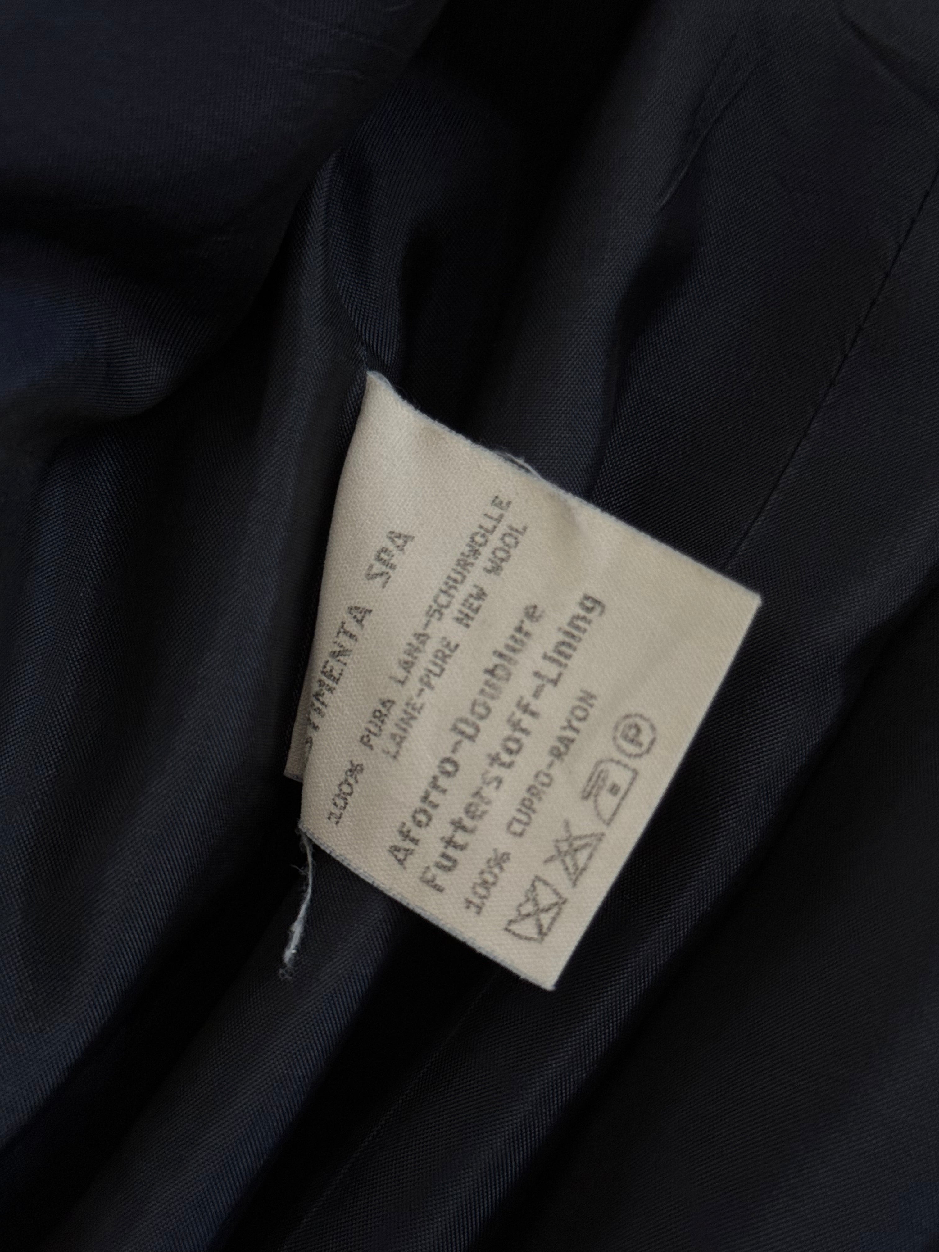 Giorgio Armani 1990s Black Label Peaked Lapel Double Breasted Navy Wool Pleated Draped Suit - Size L Jacket / 34" Waist