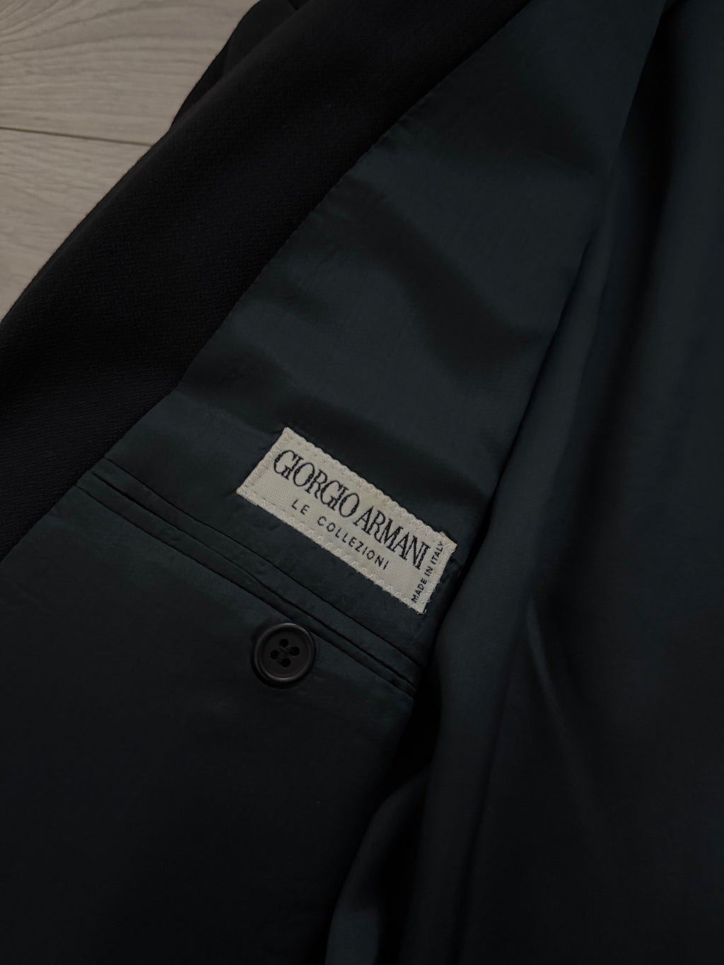 Giorgio Armani 1980s Peaked Lapel Double Breasted Metal Button Wool Sport Jacket Blazer Black  - Size L