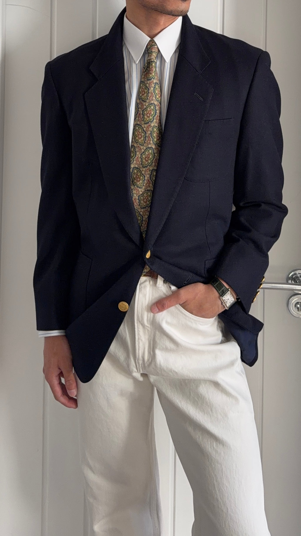 Dior 1980s 2B Metal Button Navy Wool Sport Jacket Blazer  - Size L