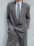 Armani 1990s Peaked Lapel Double Breasted Pleated Wool Grey Suit - Size L Jacket / 34" Waist