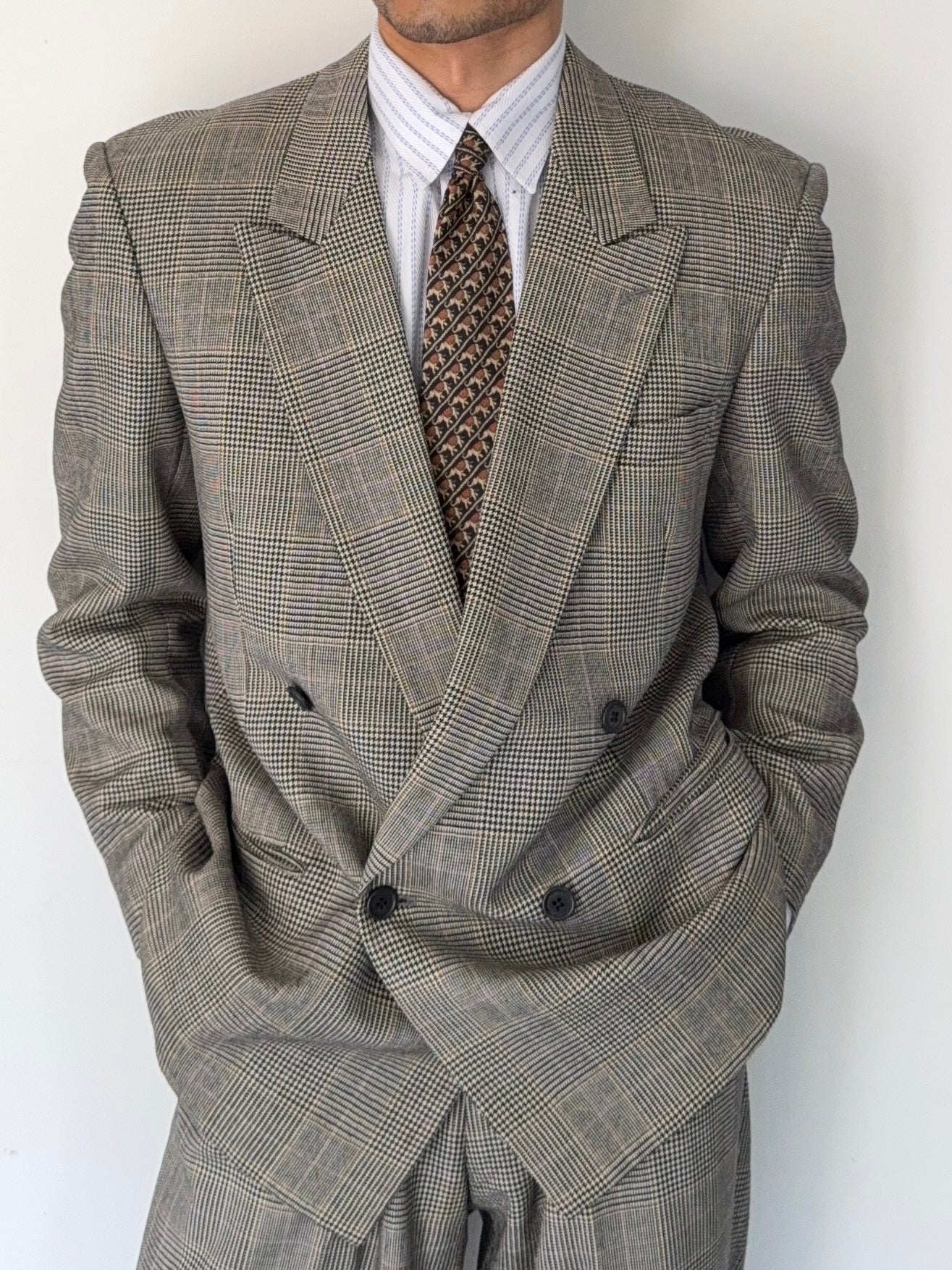 Paul Smith 1990s Peaked Lapel Double Breasted Wool Check Suit - Size M Jacket / 32" Waist