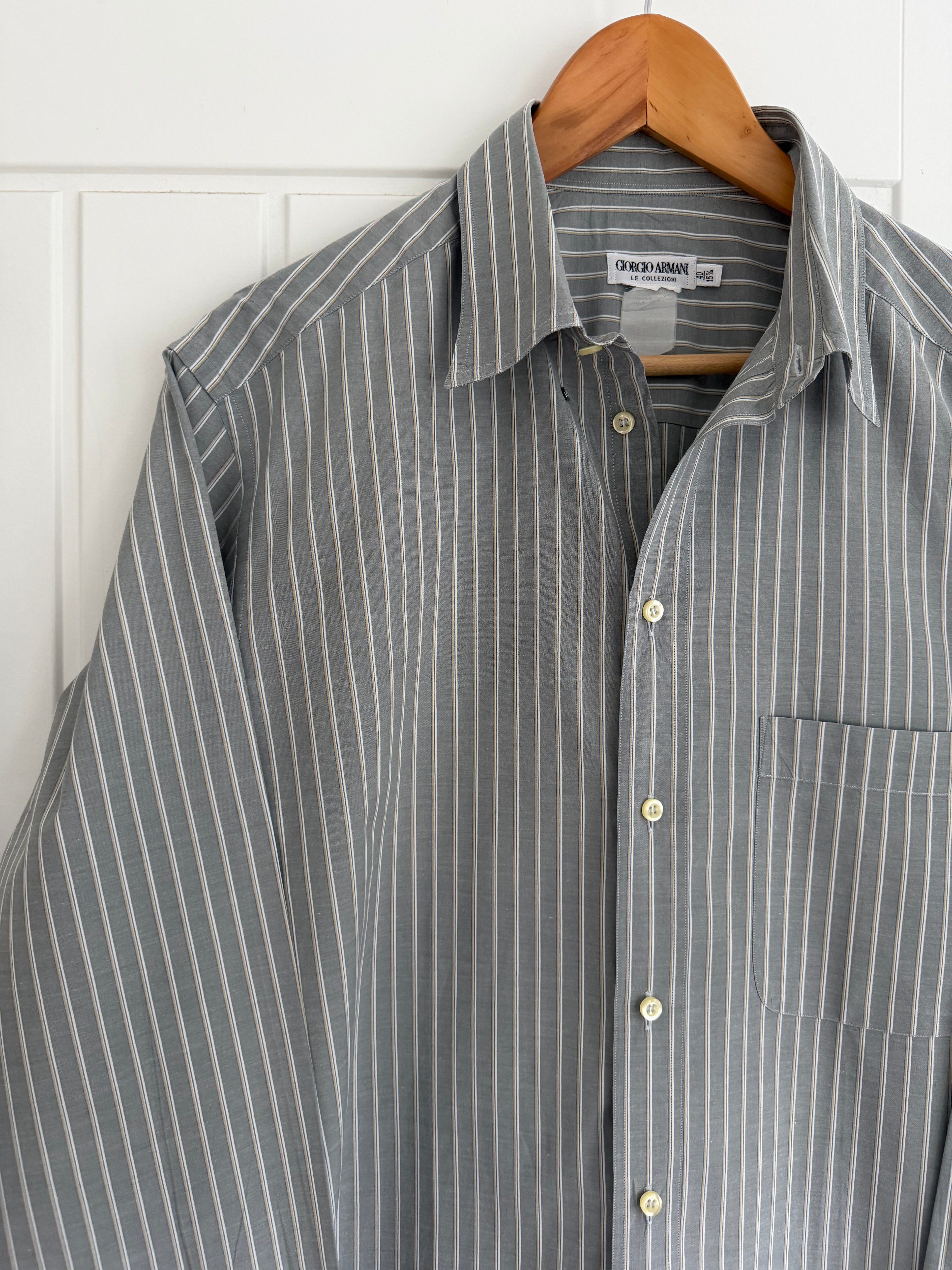 Giorgio Armani 1980s Multi Stripe Grey Cotton Shirt - Size M