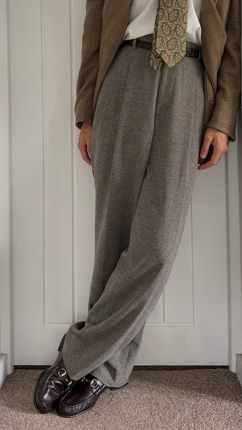 Hugo Boss 1980s Draped Double Pleat Melange Fabric Wool Pants - Size 36" Waist