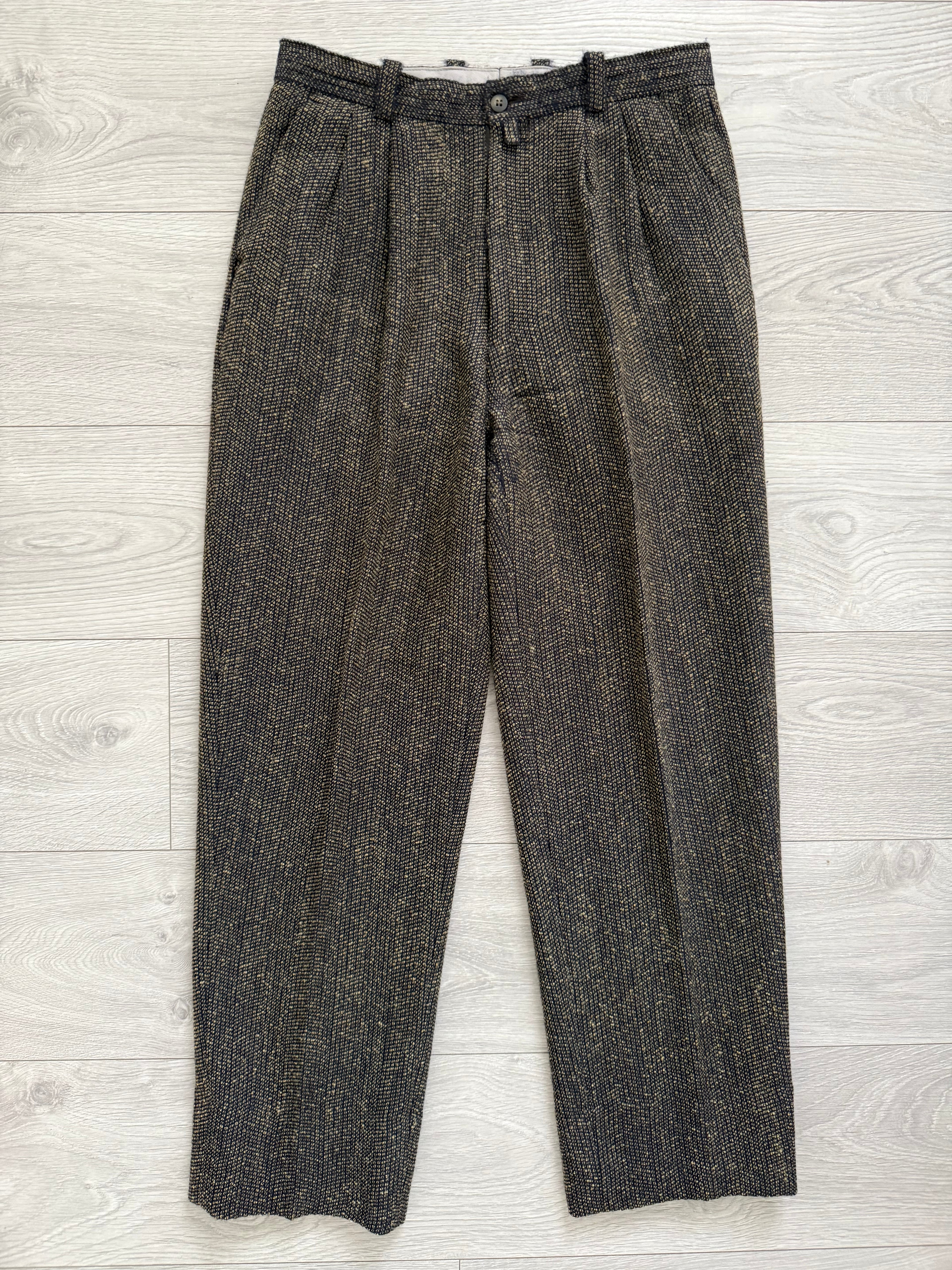 Umberto Ginocchietti 1980s Double Breasted Pleated Wool Textured Suit Brown - Size M Jacket / 30" Waist