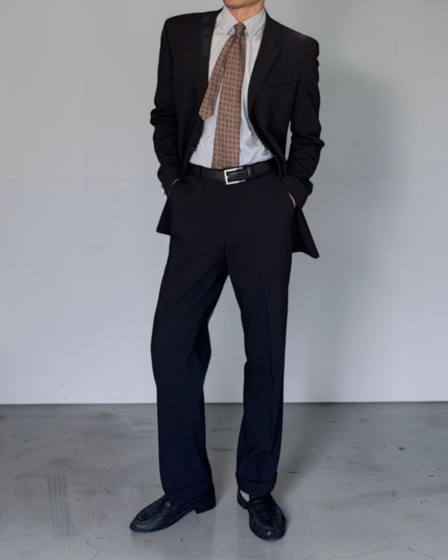 Emporio Armani 1990s 3B Black Pleated Wool Draped Suit - Size L Jacket / 34" Waist