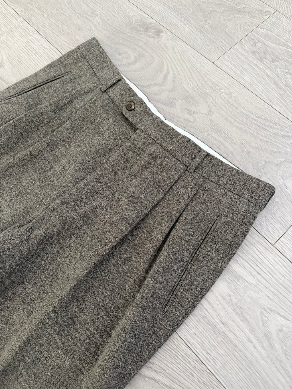 Hugo Boss 1980s Draped Double Pleat Melange Fabric Wool Pants - Size 36" Waist