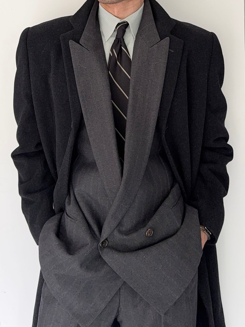 Armani 1990s Charcoal Grey Wool Over Coat - Size M