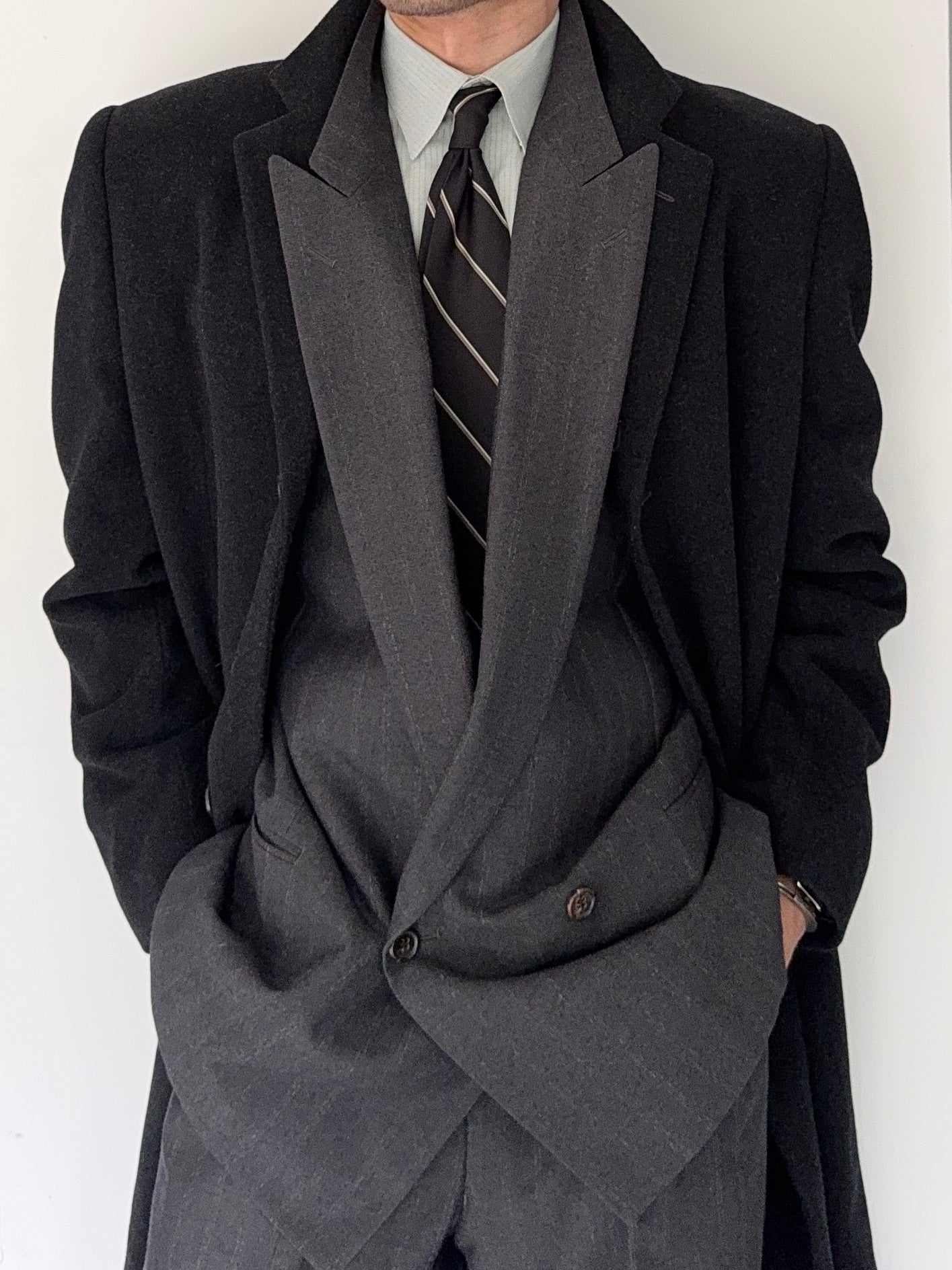 Armani 1990s Charcoal Grey Wool Over Coat - Size M