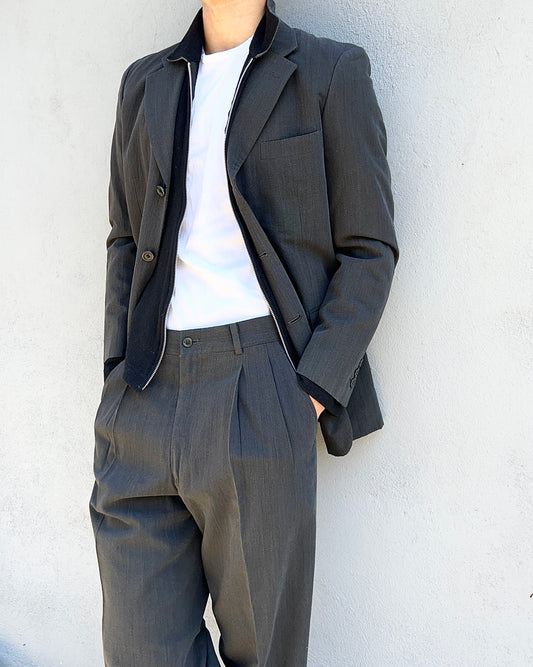 Issey Miyake 1990s Gabardine Textured Pleated Suit - Size M Jacket / 30" Waist