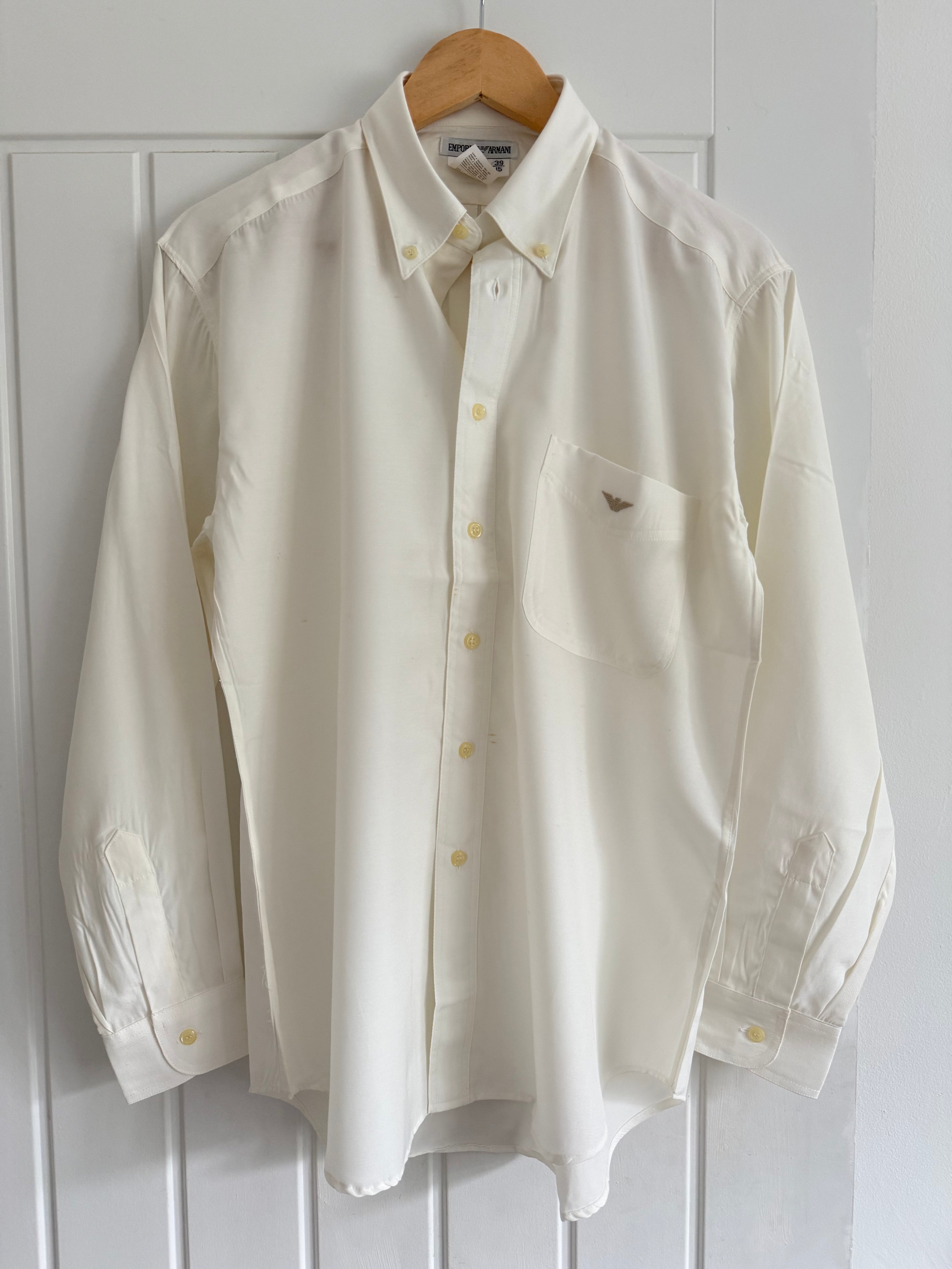 Emporio Armani 1990s Draped Cotton Off-White Shirt - Size S