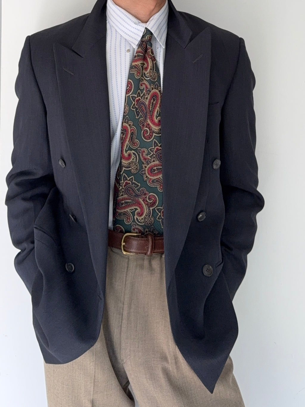 Versace 1980s 6B Double Breasted Peaked Lapel Textured Wool Sports Blazer Jacket - Size S