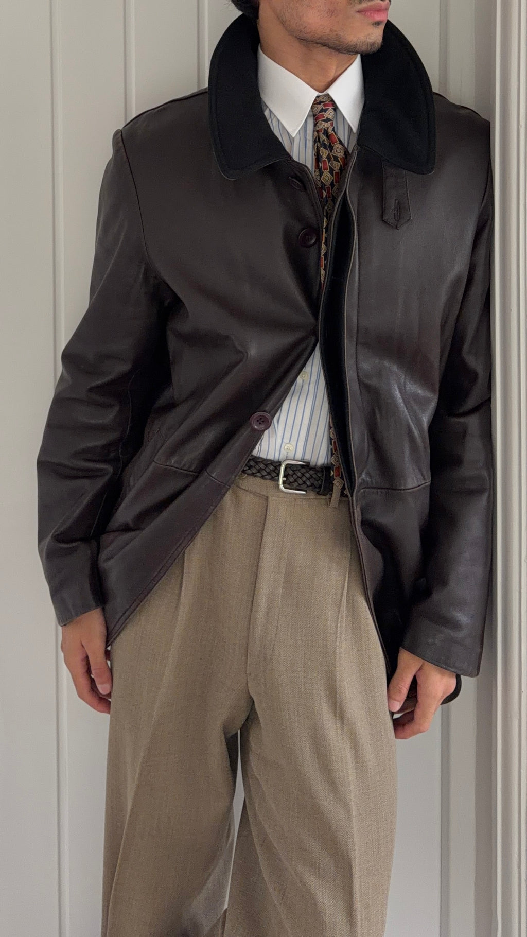 Emporio Armani 1990s Quilt Lined Brown Leather Jacket - Size XL