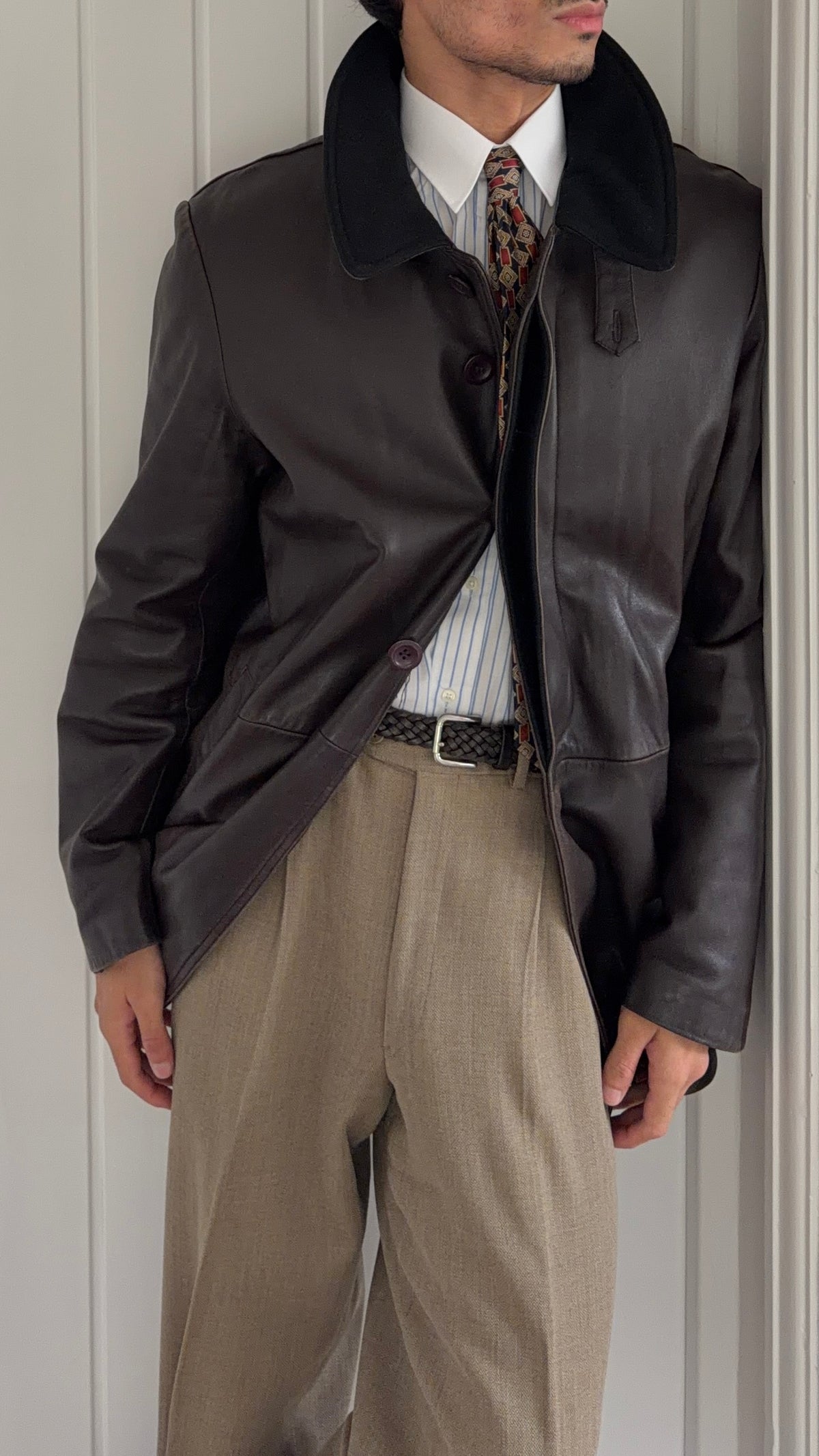 Emporio Armani 1990s Quilt Lined Brown Leather Jacket - Size XL