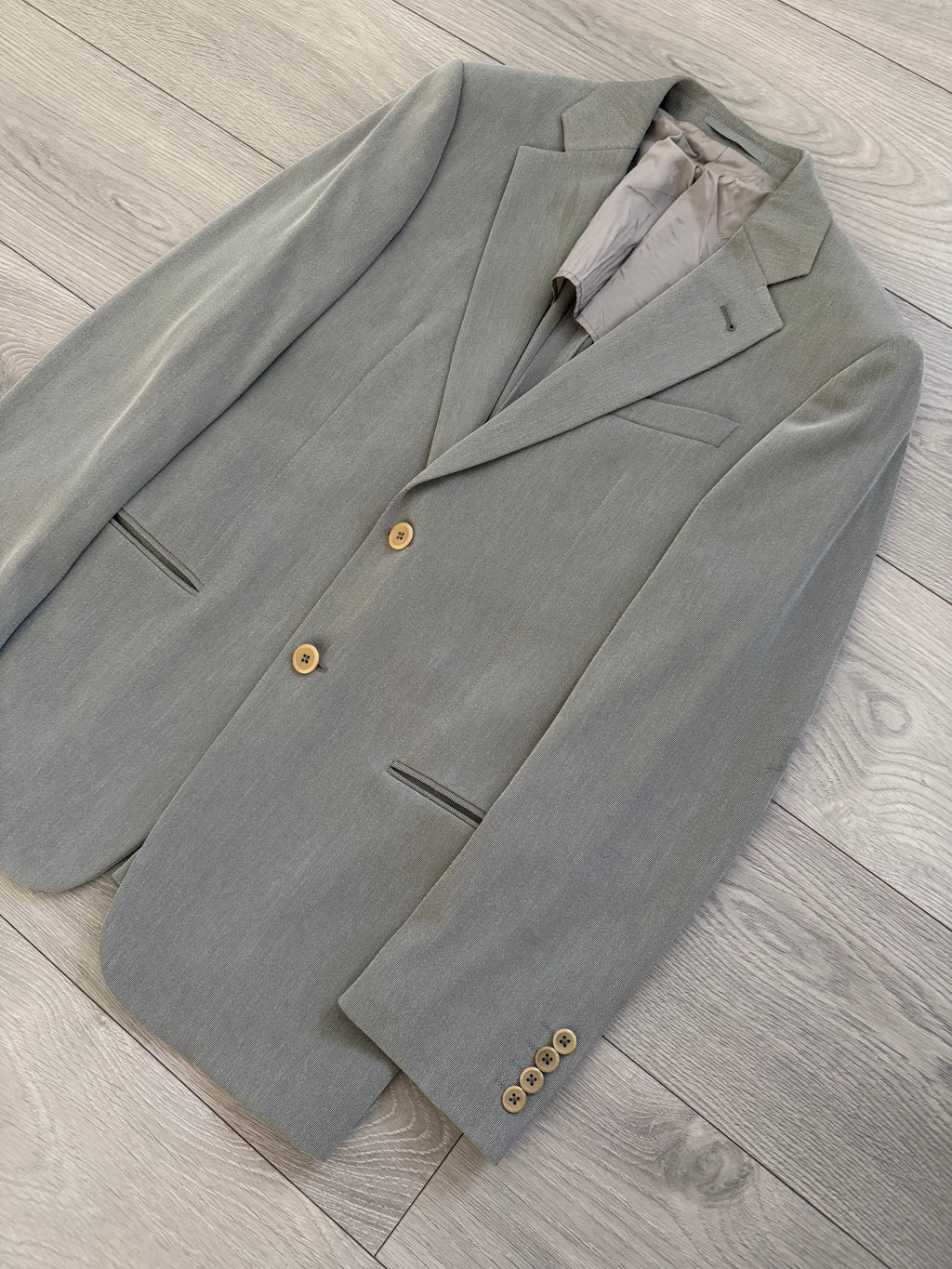 Armani 1990s 2B Draped Crepe Weave Grey Suit - Size S Jacket / 30" Waist