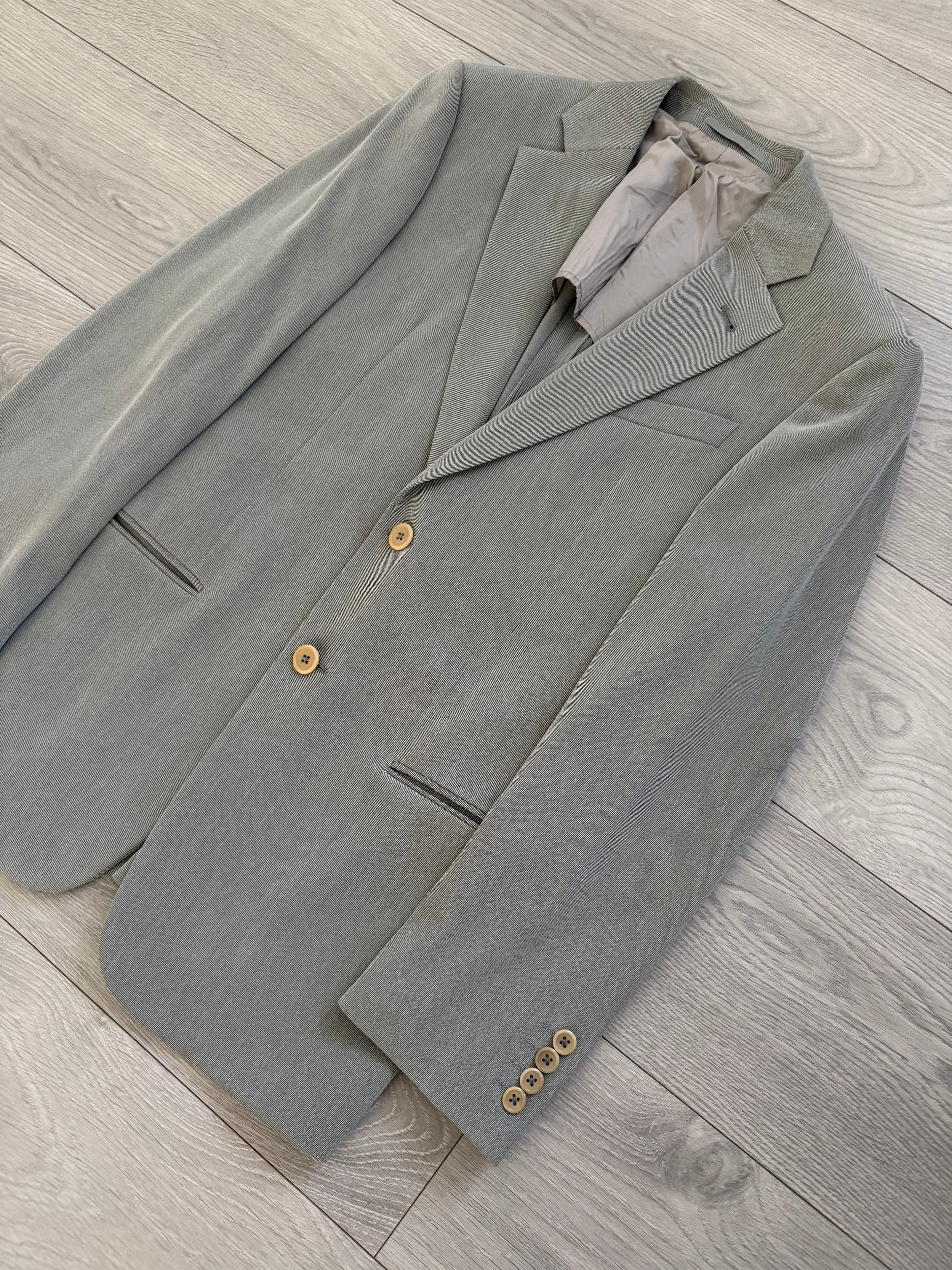 Armani 1990s 2B Draped Crepe Weave Grey Suit - Size S Jacket / 30" Waist