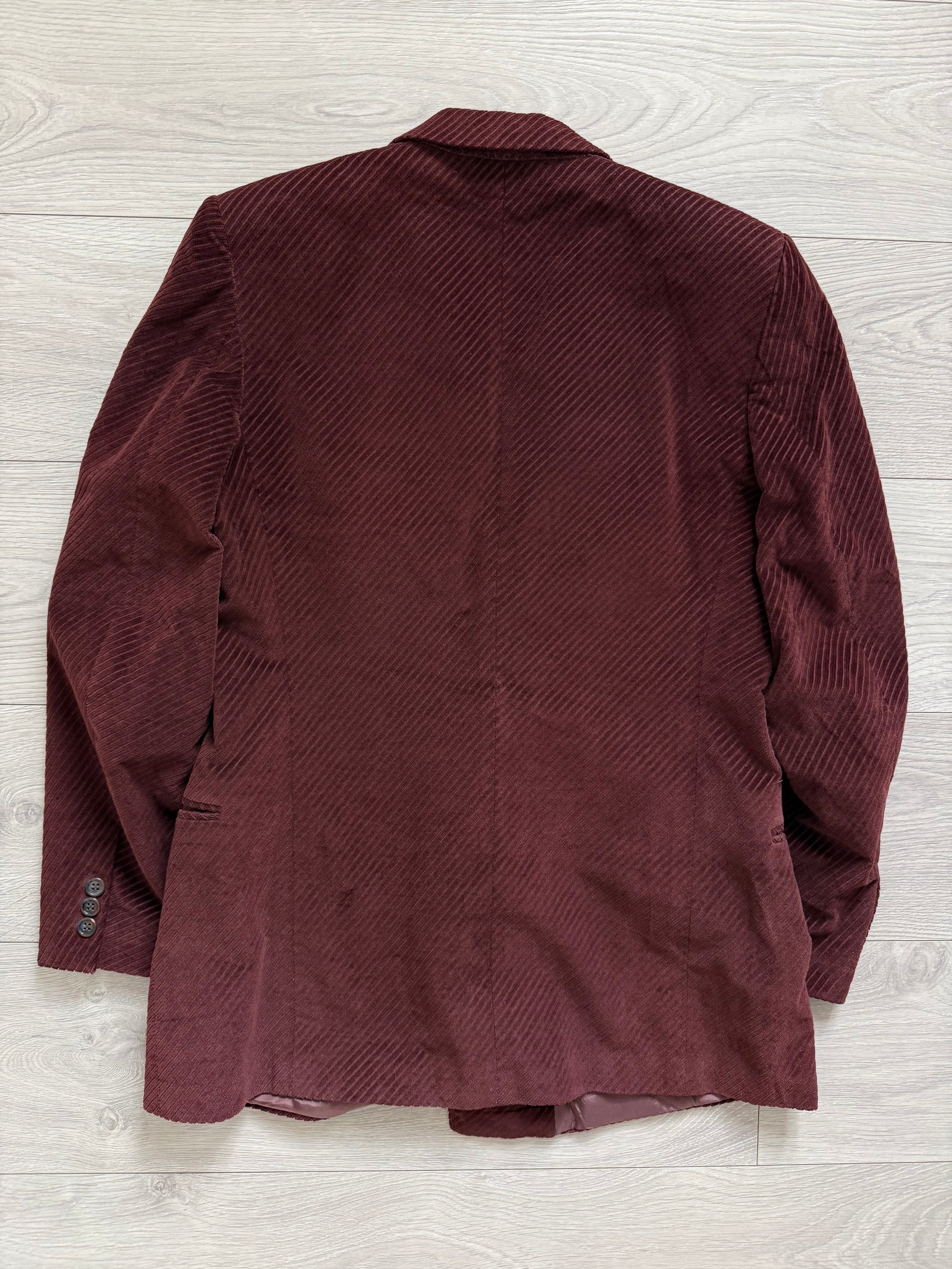 Hugo Boss 1980s Special Order Burgundy Double Breasted Cotton Sport Blazer Jacket - Size S