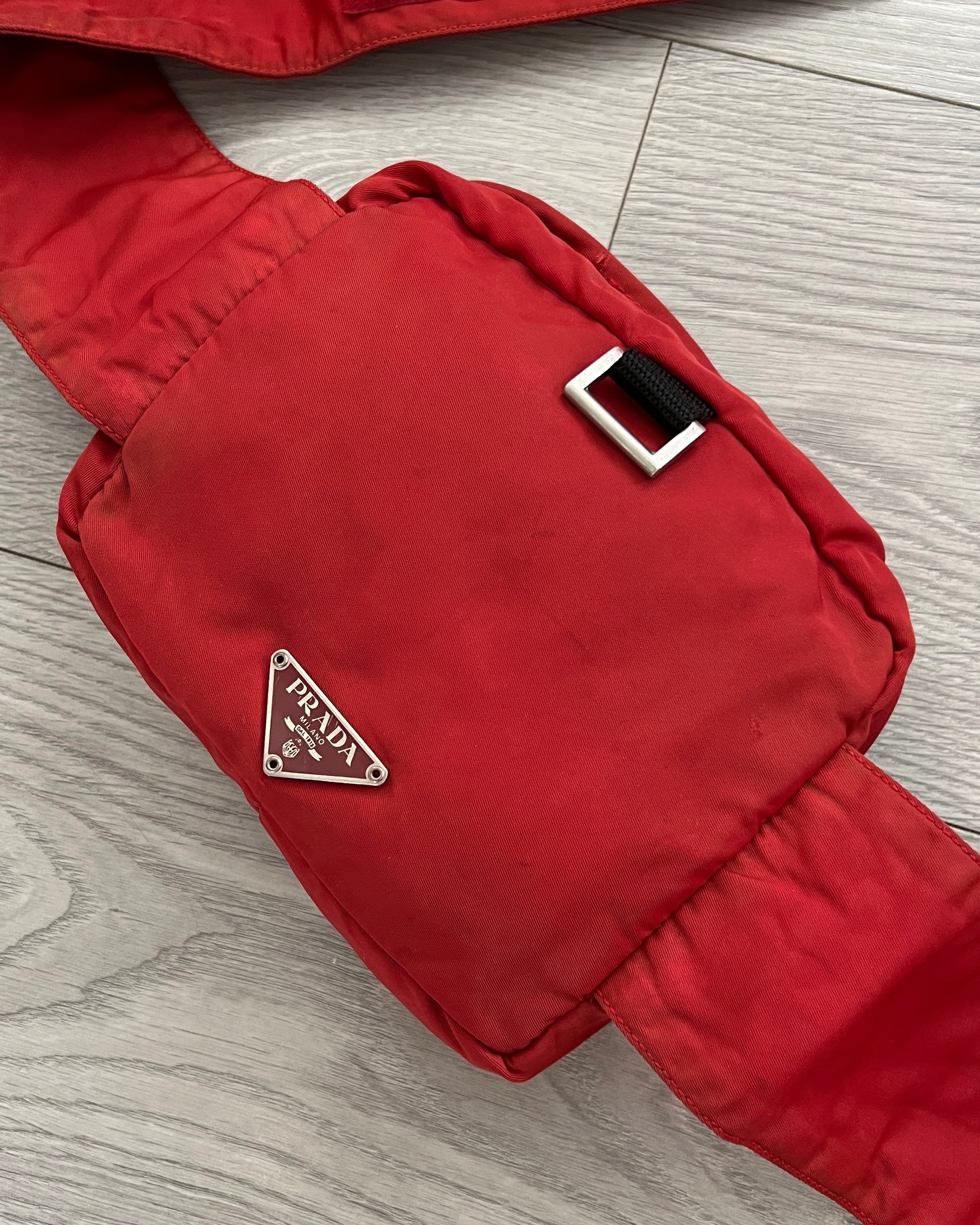 Prada 00s Metal Logo Red Waist Bag