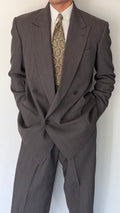 Giorgio Armani 1980s Peaked Lapel Double Breasted Textured Wool Pleated Suit - Size L Jacket / 36" Waist