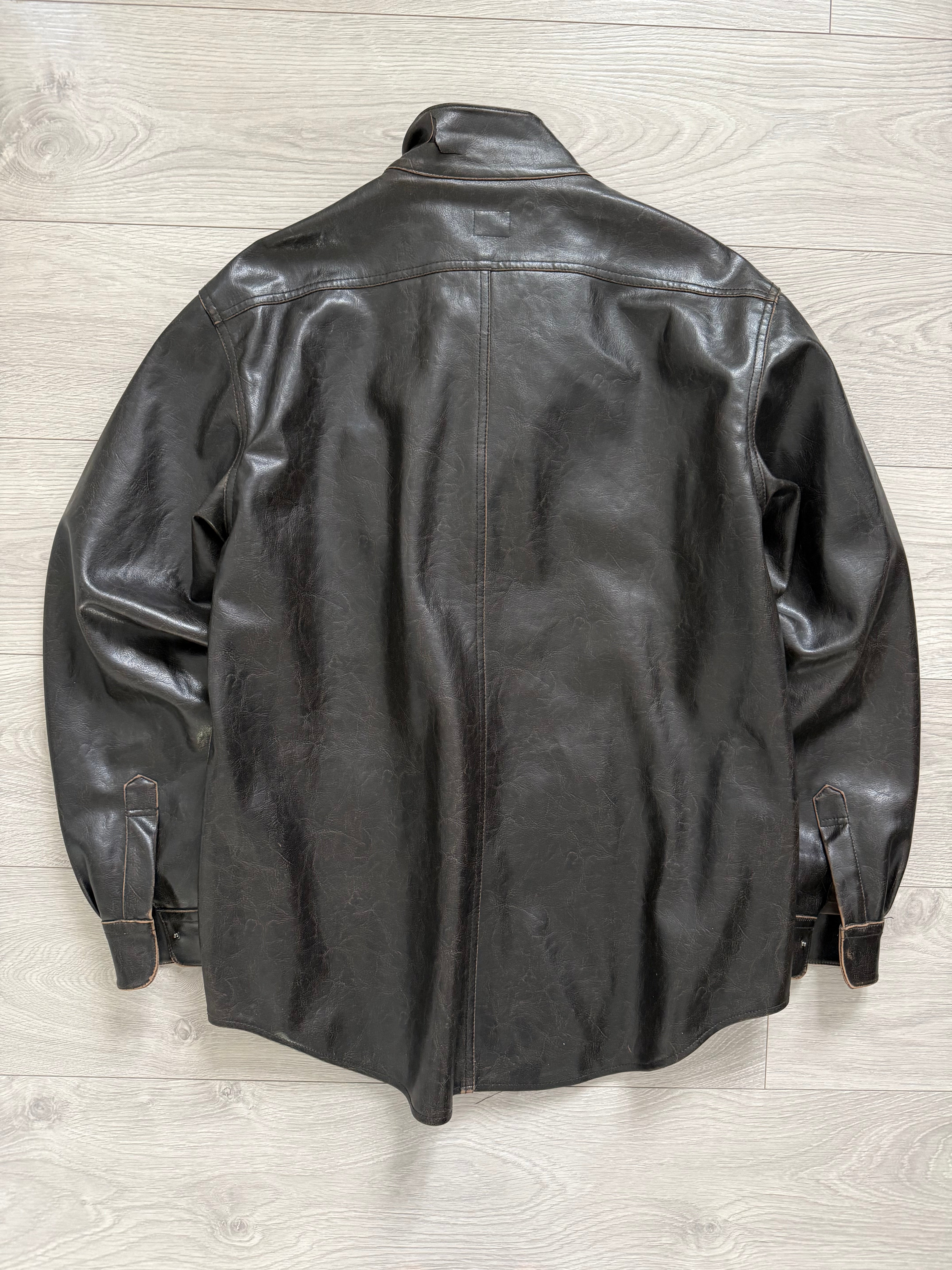 Armani 2004 Aged Leather Effect Snap-Front Jacket - Size XL
