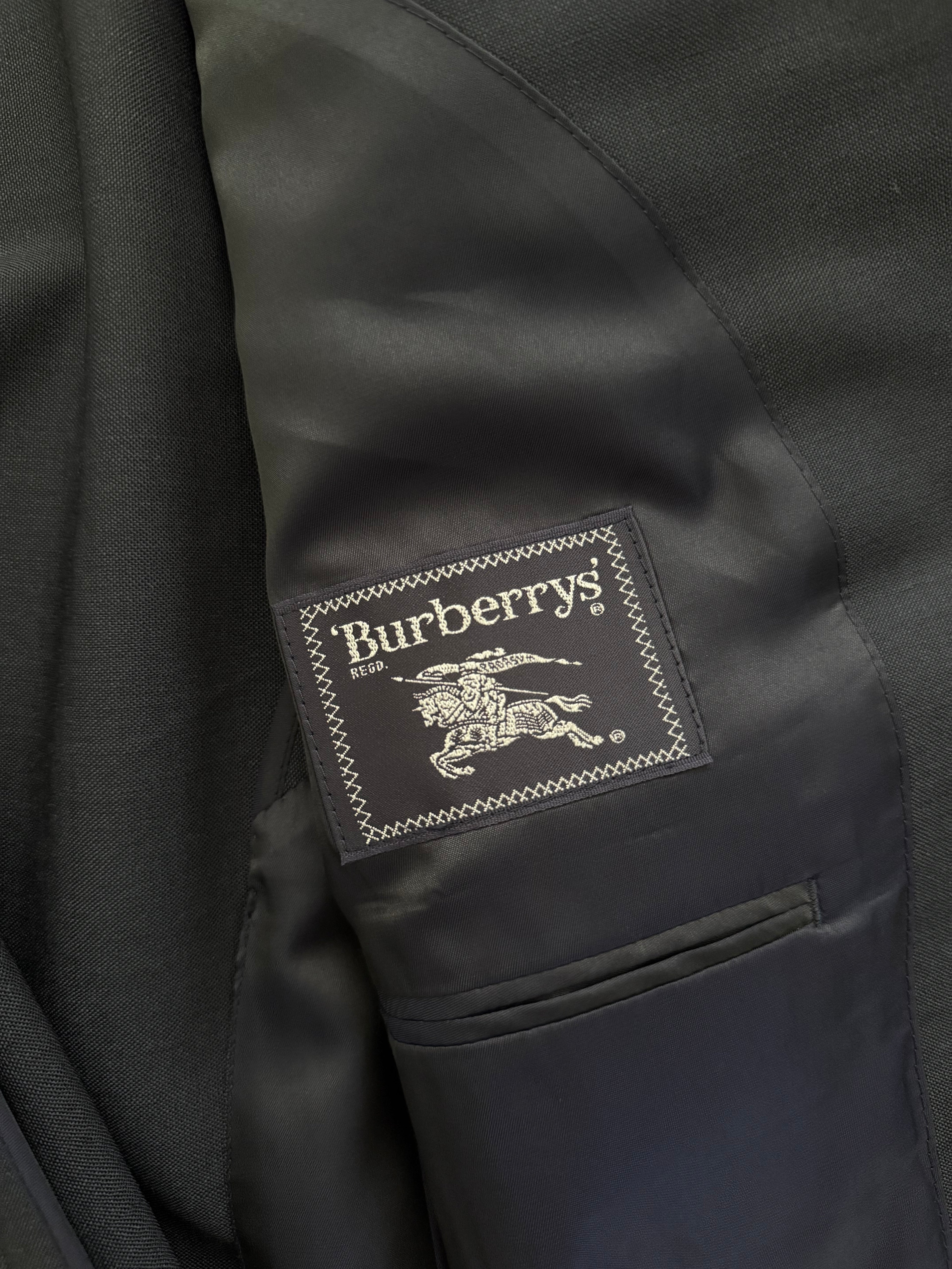 Burberry 1990s 2B Double-Pleat Wool Mohair Navy Suit - Size S Jacket / 32" Waist