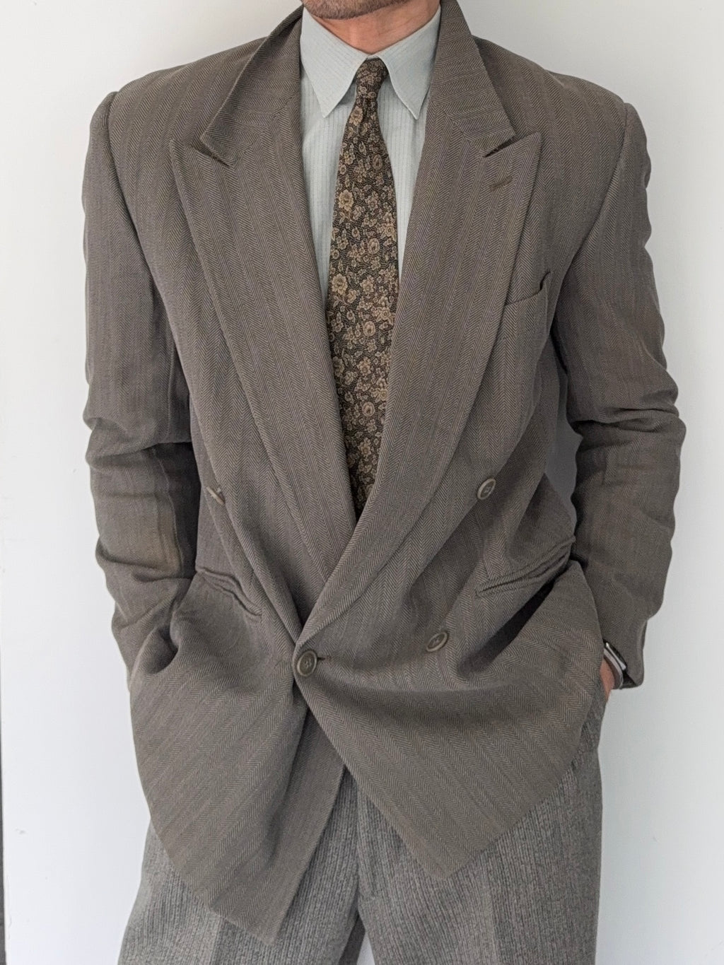 Emporio Armani 1990s Double Breasted Peaked Lapel Textured Jacket - Size S