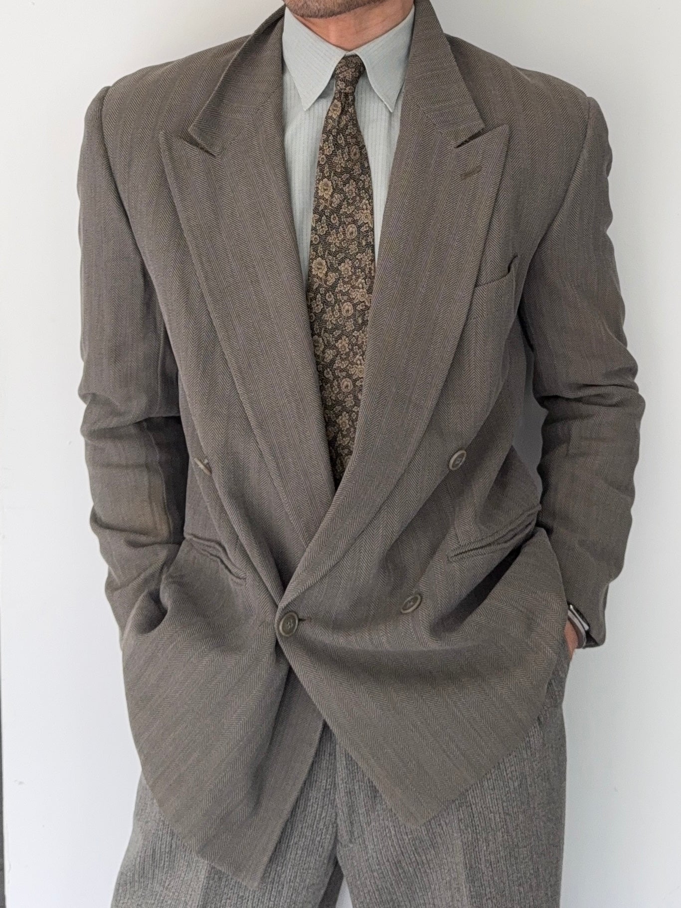 Emporio Armani 1990s Double Breasted Peaked Lapel Textured Jacket - Size S