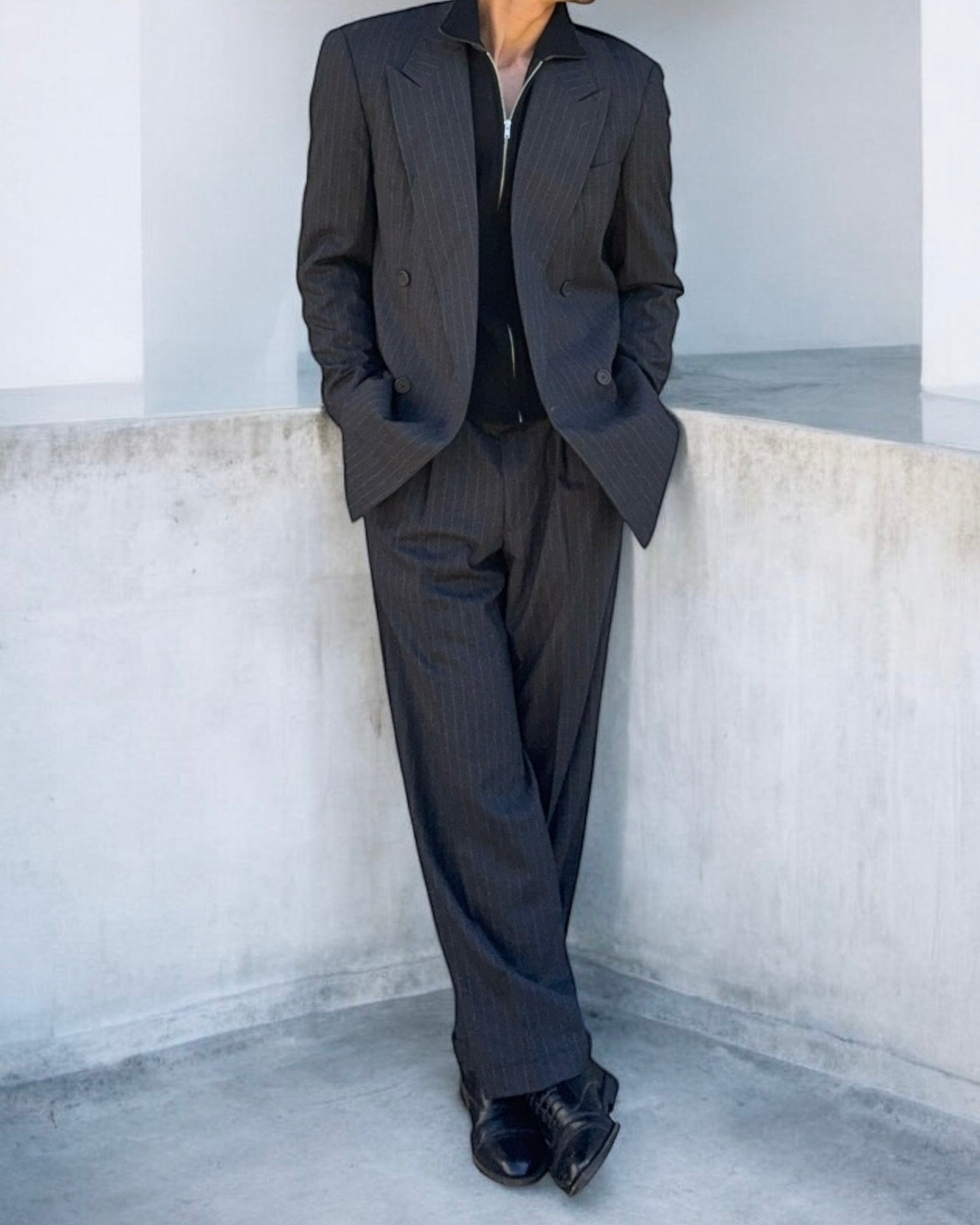 Giorgio Armani 1990s Double-Breasted Pleated Striped Suit - Size M Jacket / 30" Waist