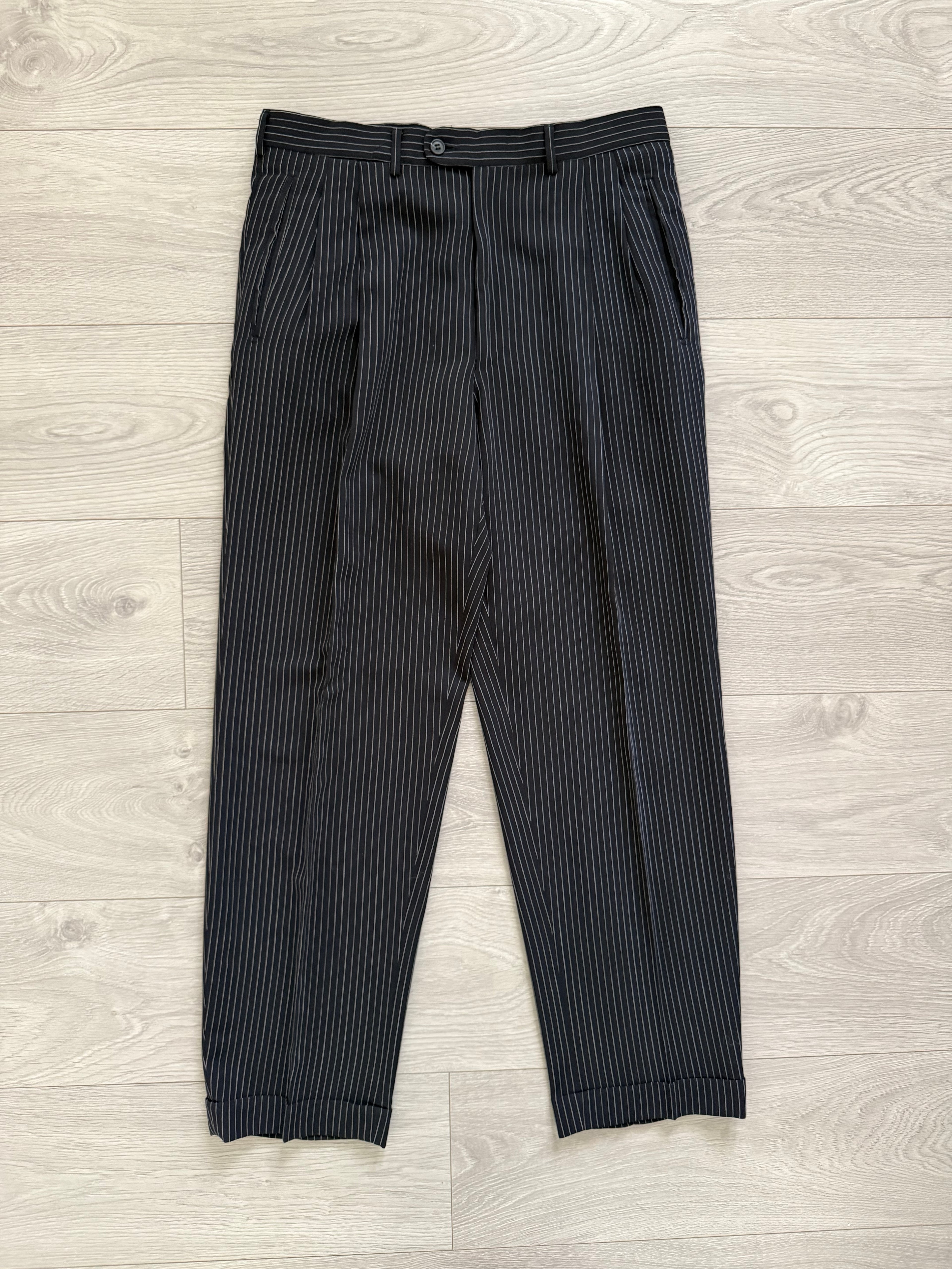 Valentino 1980s 6B Double Breasted Wool Pinestripe Power Suit - Size M Jacket / 32" Waist
