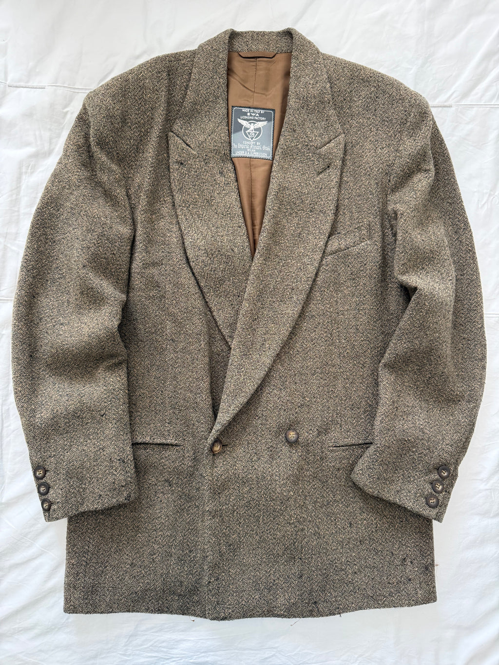 Emporio Armani 1980s Peaked Lapel Double Breasted Textured Wool Blend Relaxed Sport Jacket Blazer - Size XL