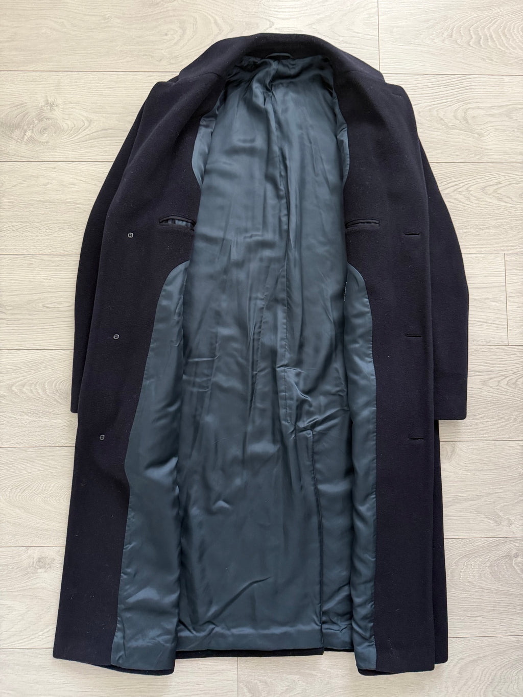 Hugo Boss 1990s Single Breasted Navy Wool Overcoat - Size XL