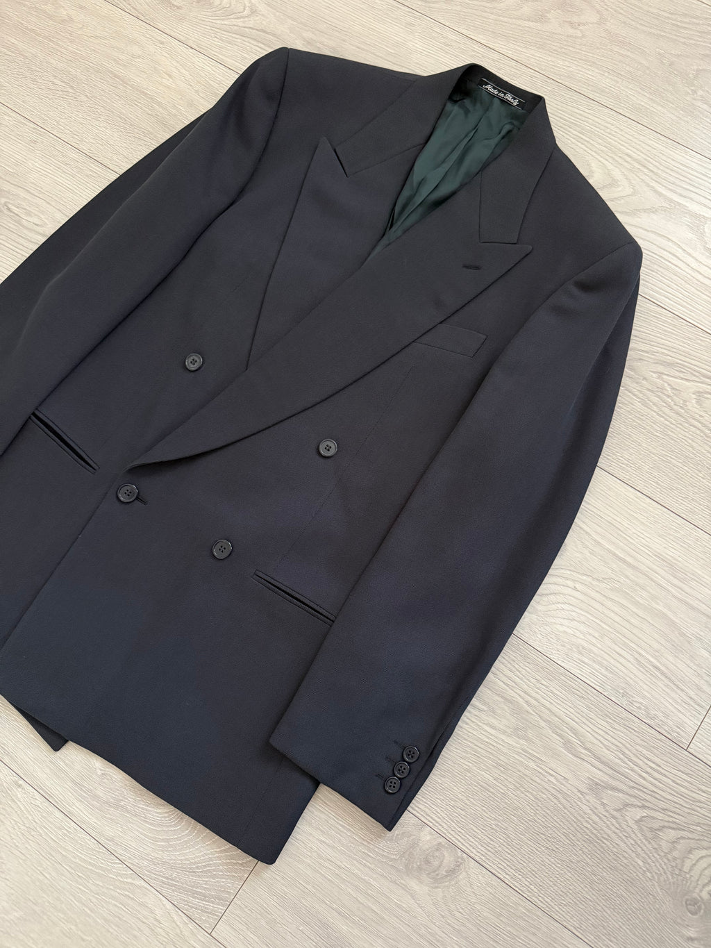 Giorgio Armani 1980s Peaked Lapel Double Breasted Wool Pleated Suit - Size M Jacket / 32" Waist