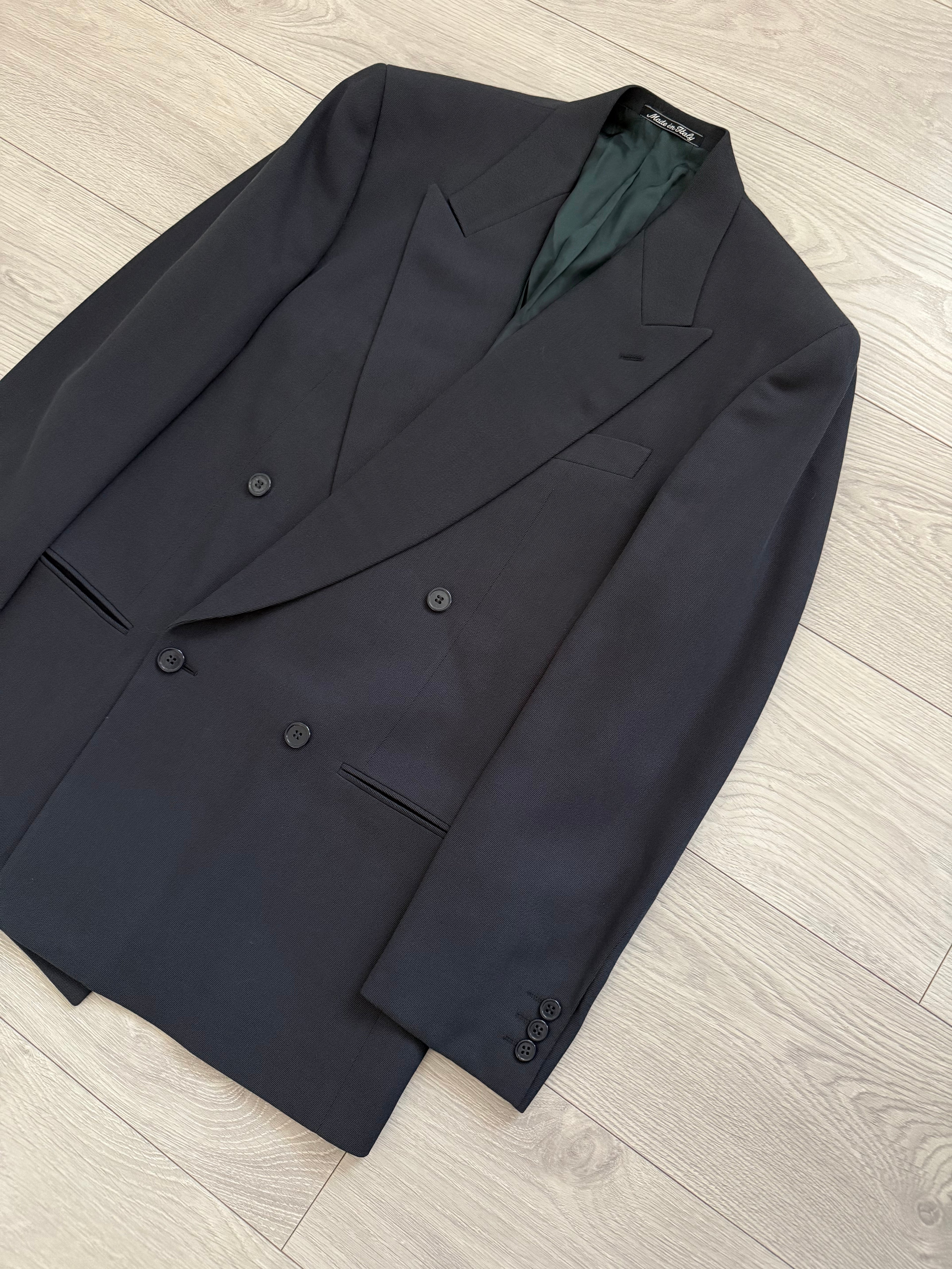 Giorgio Armani 1980s Peaked Lapel Double Breasted Wool Pleated Suit - Size M Jacket / 32" Waist