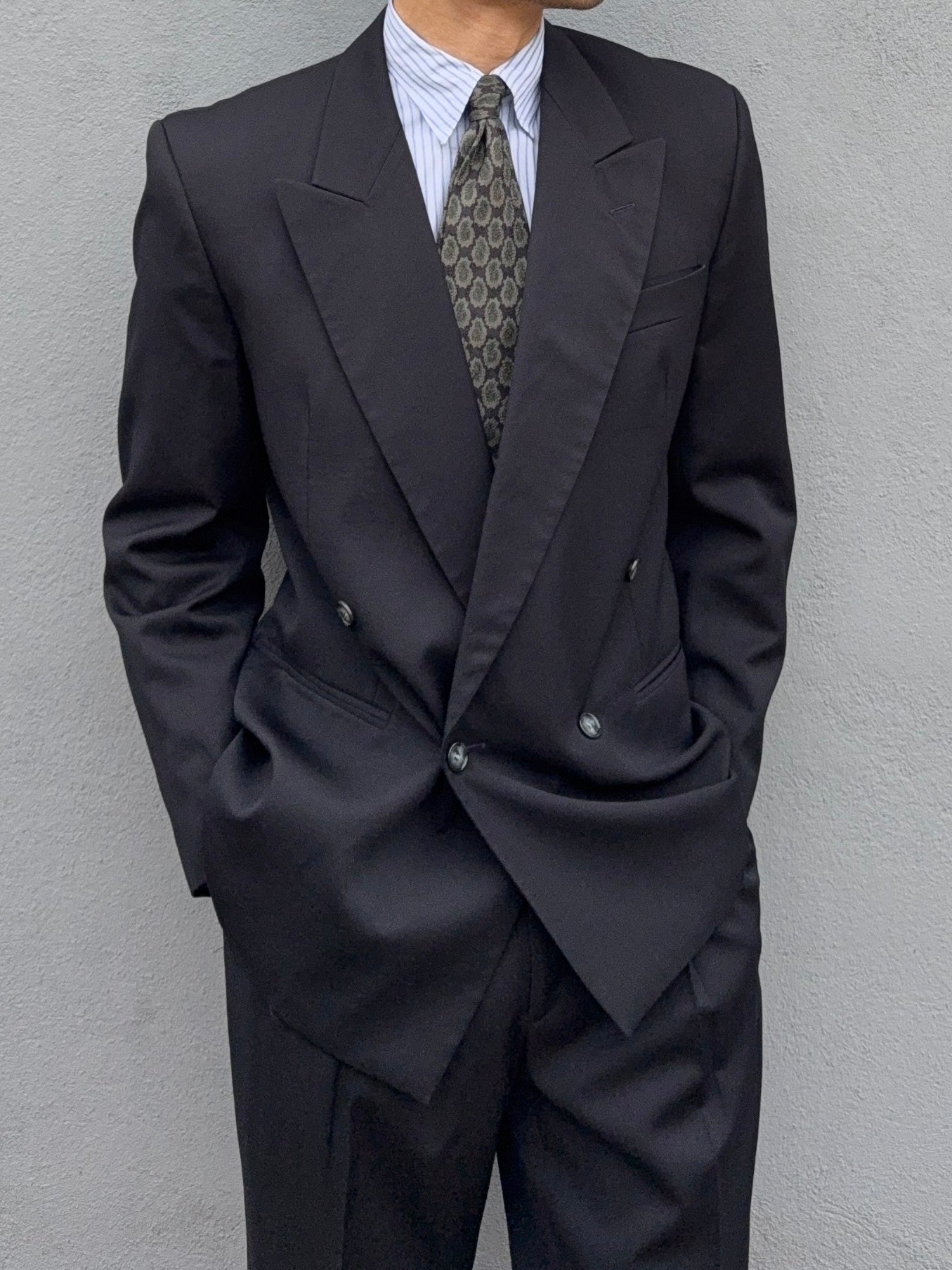 Giorgio Armani 1980s Double Breasted Pleated Wool Suit - Size S Jacket / 30" Waist