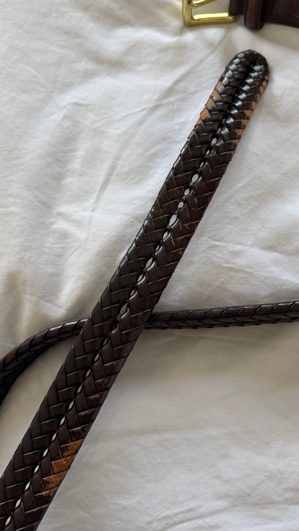 Fossil 1990s Gold Buckle Braided Leather Belt Brown - One Size