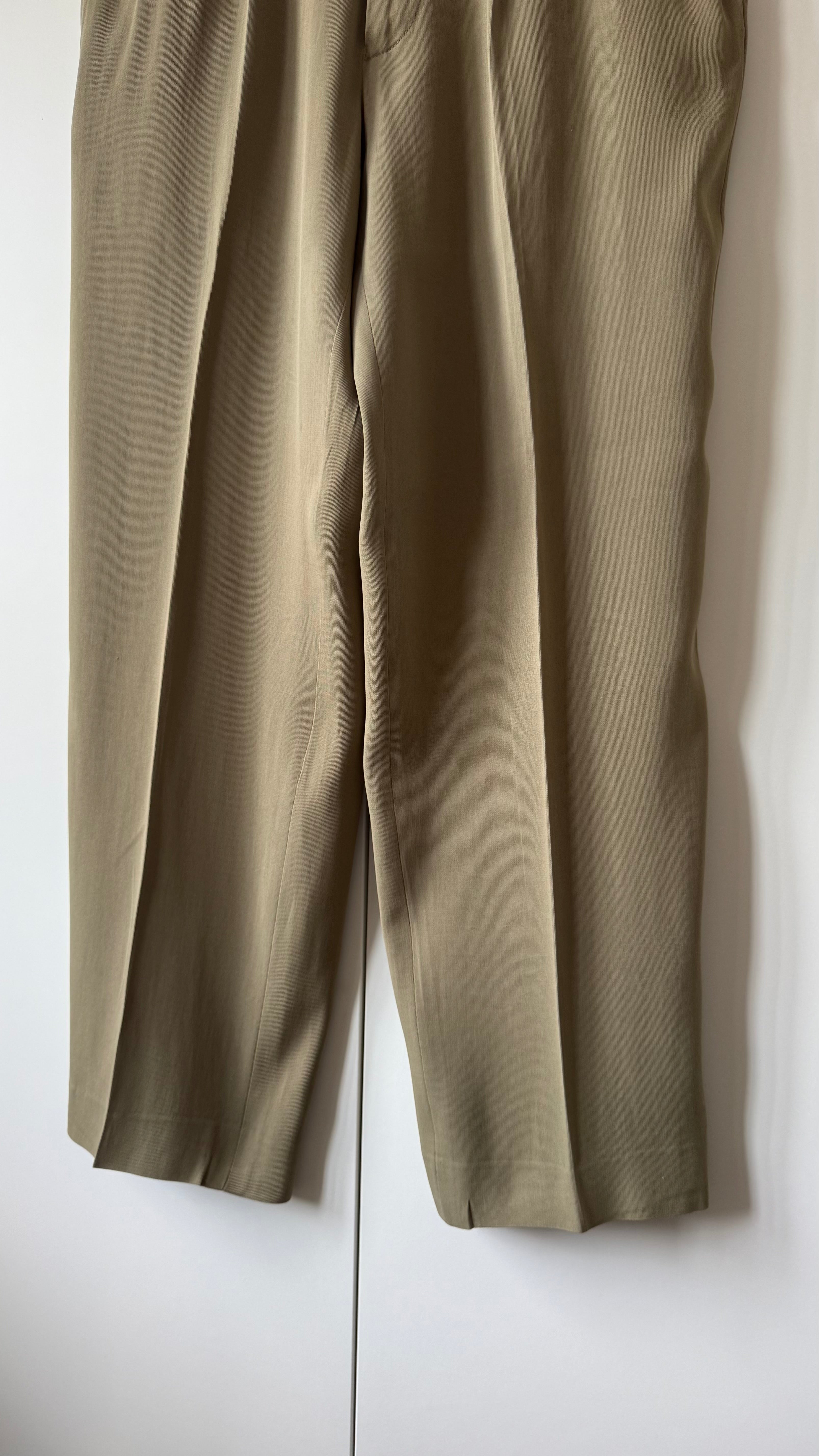 Emporio Armani AW1995 Nehru Collar Draped Khaki Taupe Suit - Size S Jacket / 30" Waist