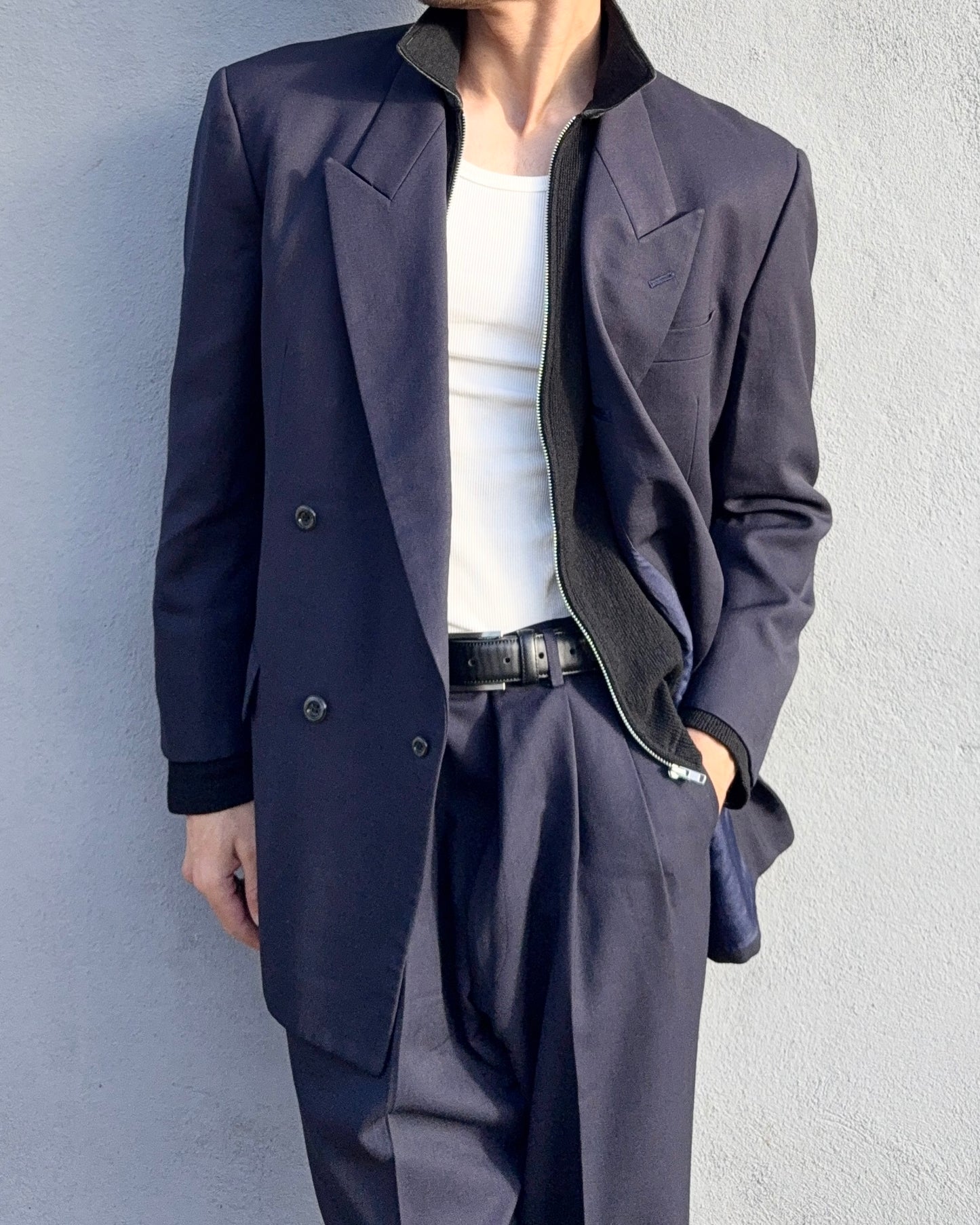 Yves Saint Laurent 1990s Double-Breasted Pleated Wool Suit - Size L Jacket / 34" Waist